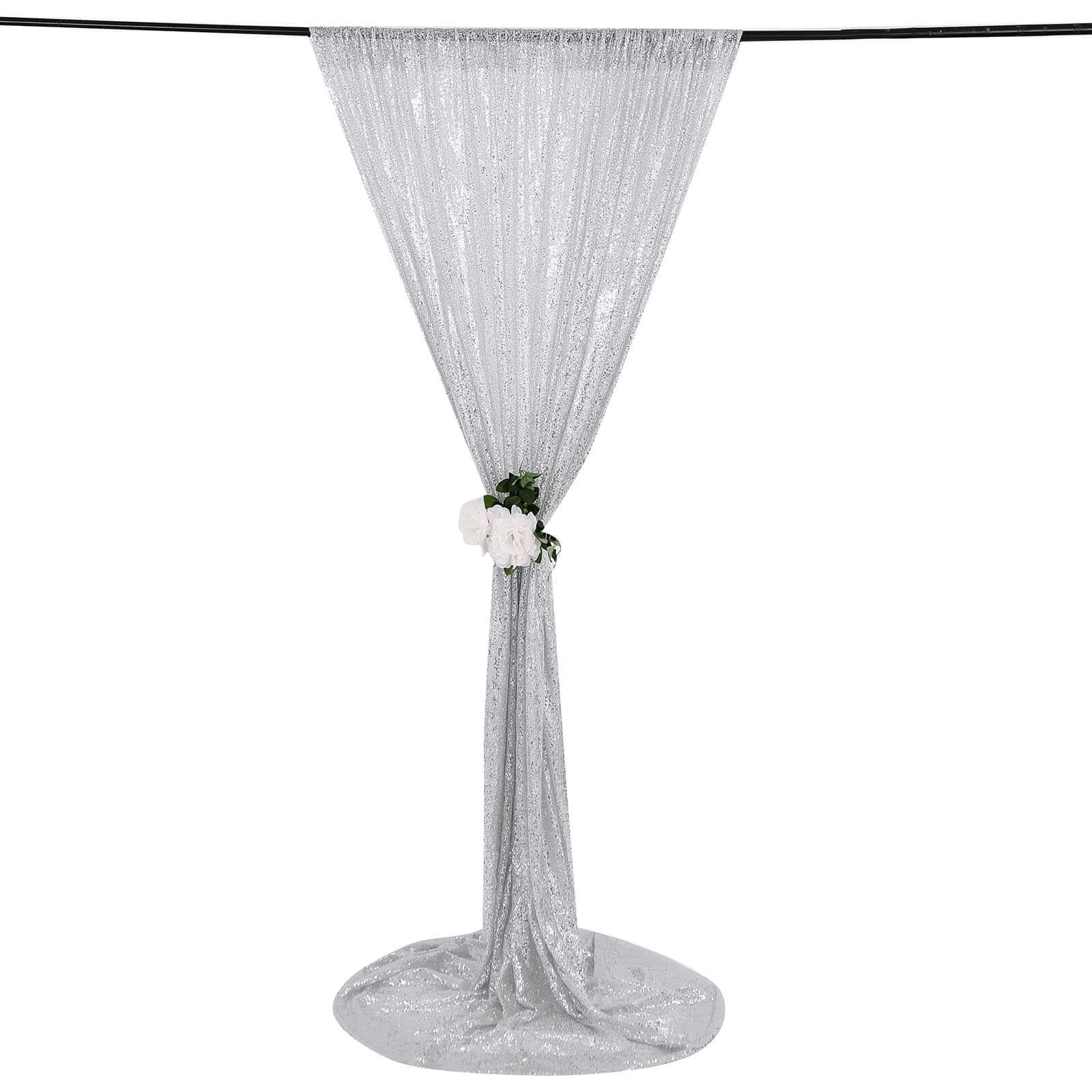 8ftx8ft Silver Sequin Event Curtain Drapes, Backdrop Event Panel