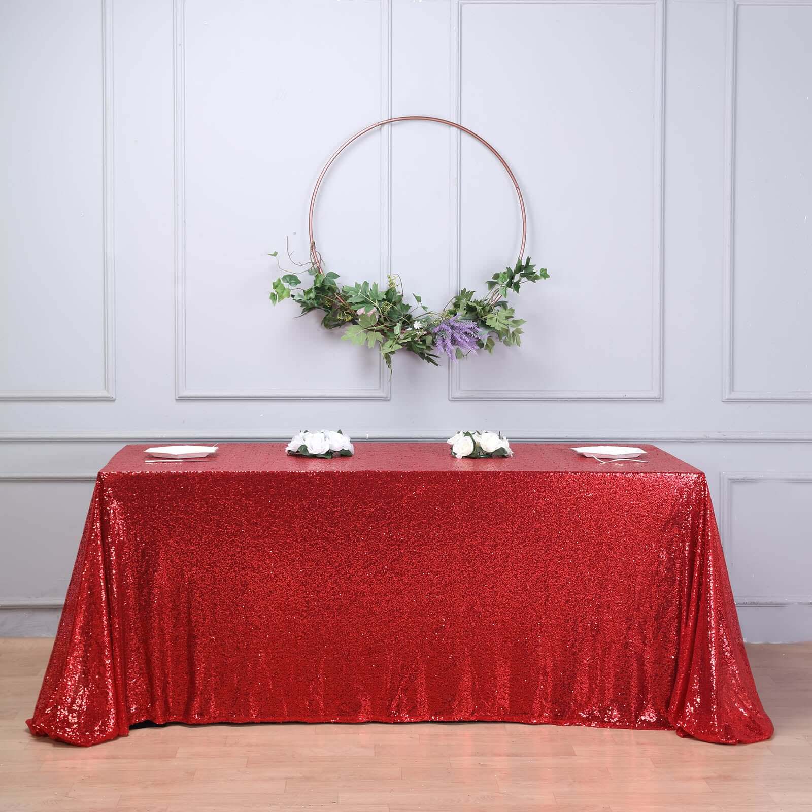 Sequin 90x156 Rectangle Tablecloth Red - Seamless Twinkling Table Cover