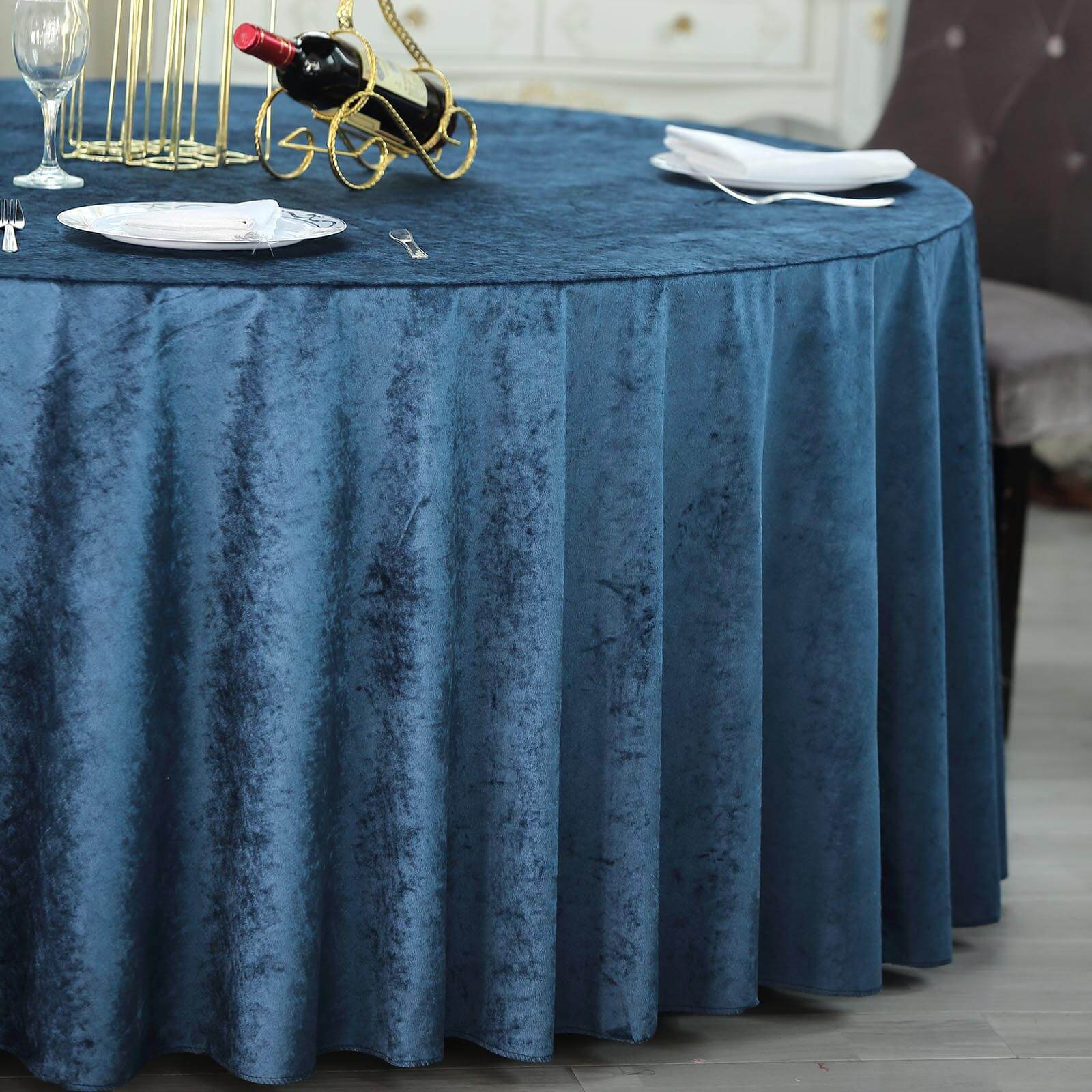 Premium Velvet 120 Round Tablecloth Navy Blue - Reusable Soft & Seamless Table Cover