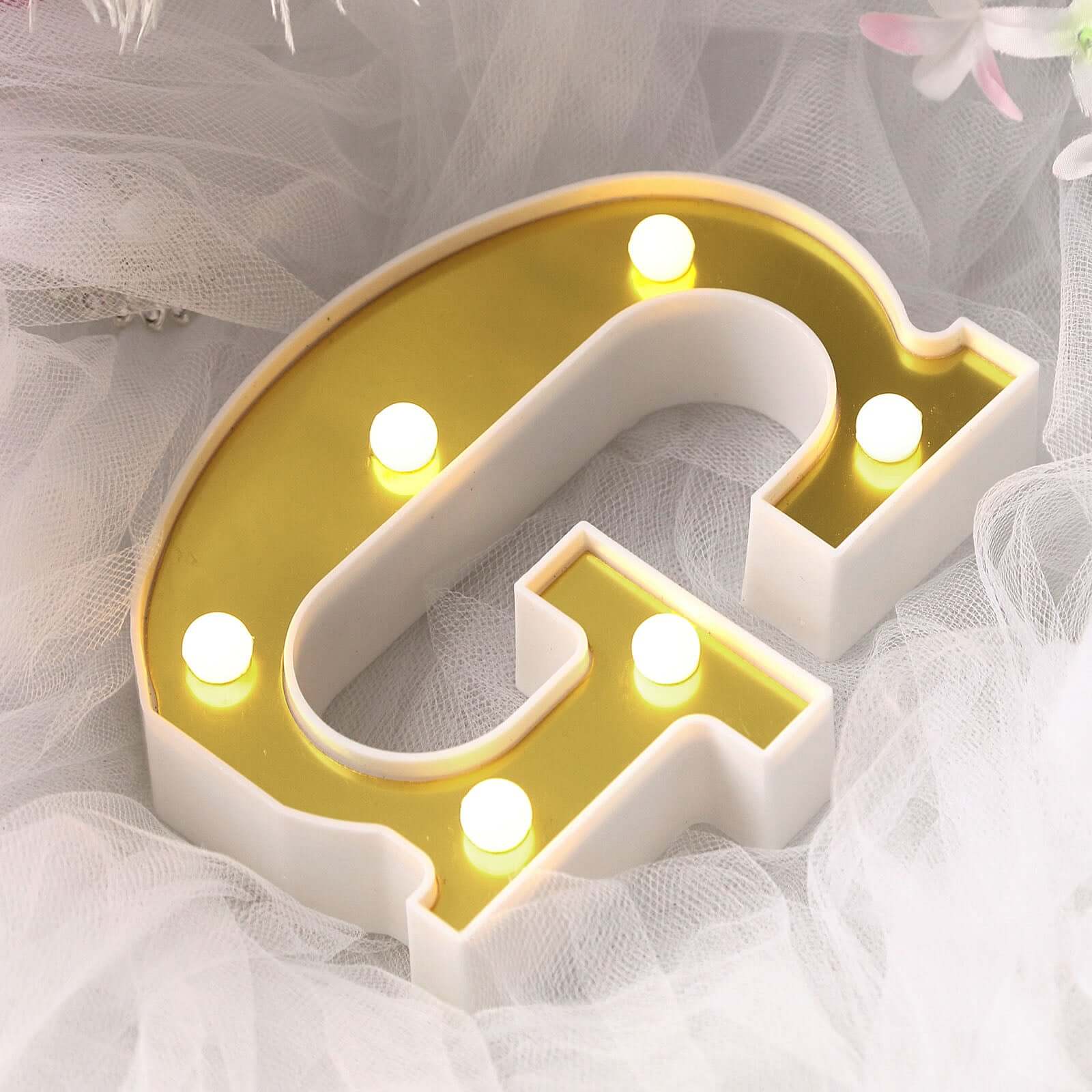 3D Marquee Letter G Warm White 6 LED Lights Gold - Chic Light-Up Decor for Events 6