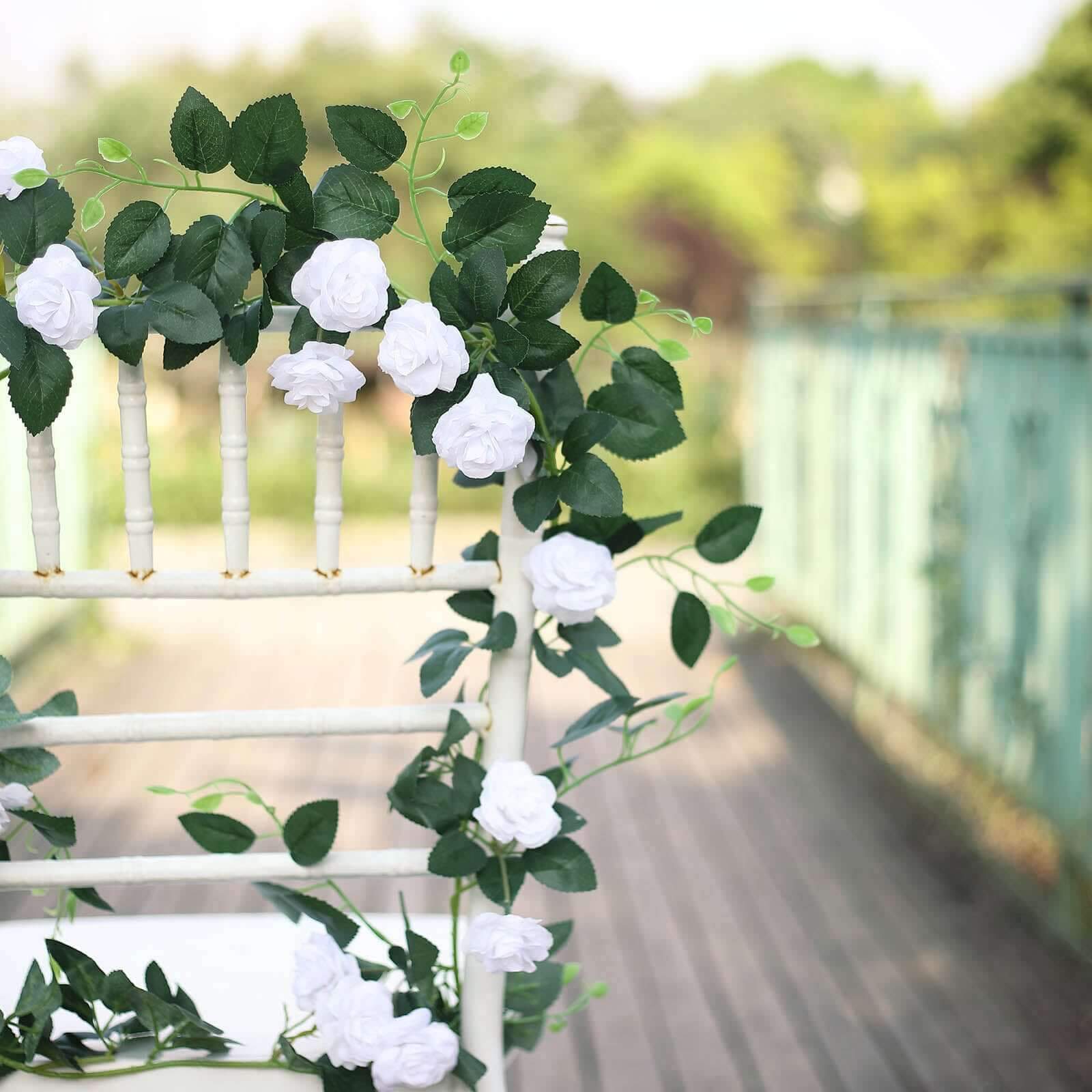 6ft 20 White Artificial Silk Roses Flower Garland, Hanging Vine