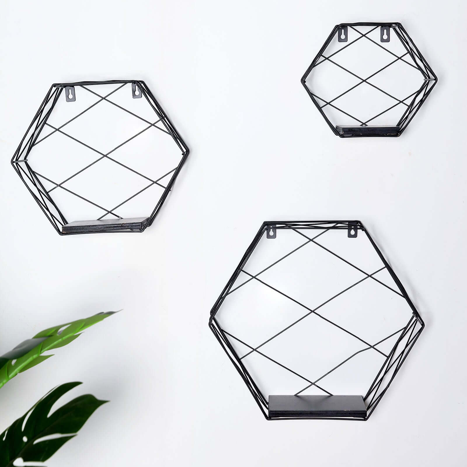 3 Pack Black Hexagonal Floating Wall Shelves, Decorative Geometric Wall Mounted Shelves - 9,12,14