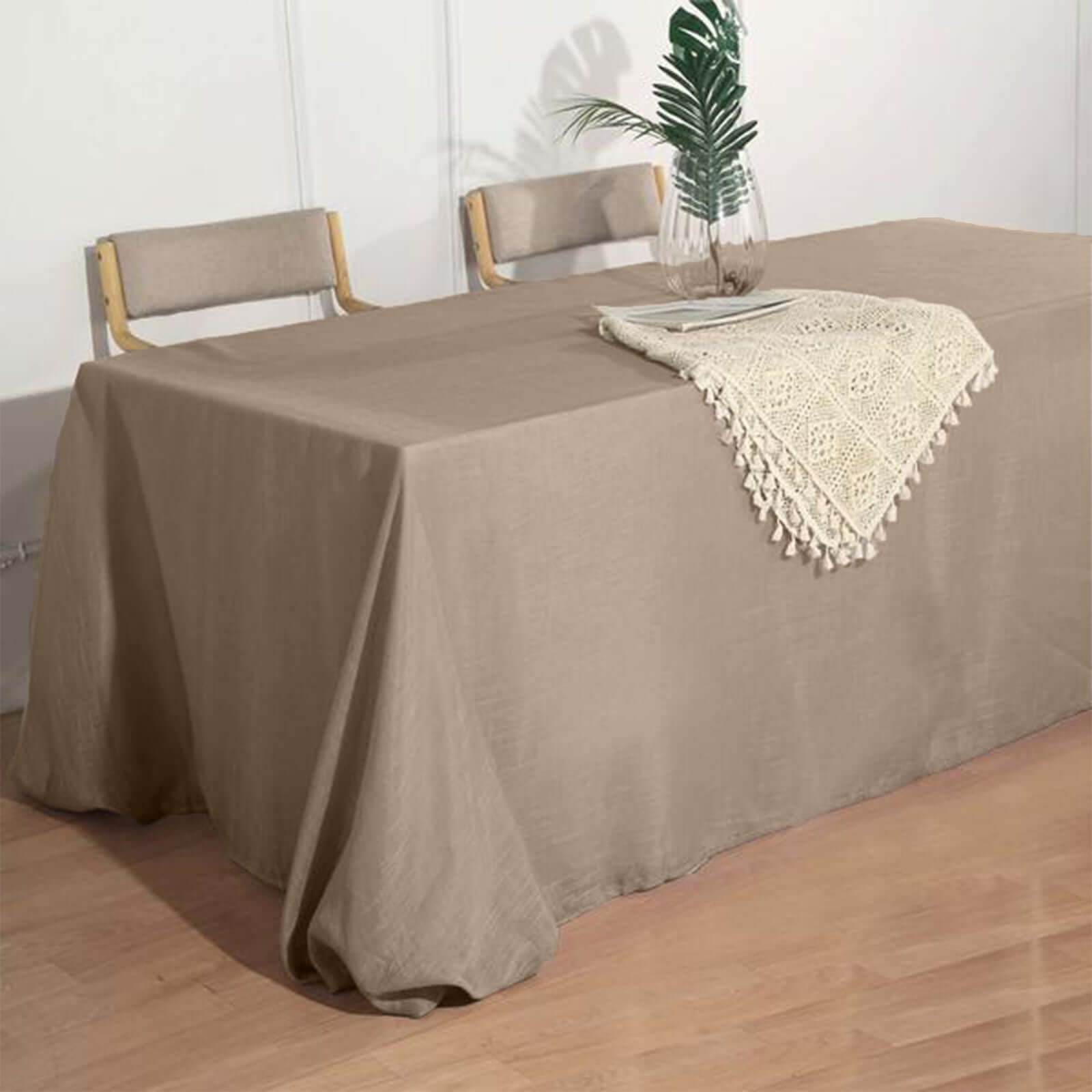 Faux Linen 90x156 Rectangular Tablecloth Taupe - Slubby Texture Wrinkle-Resistant Seamless Table Cover