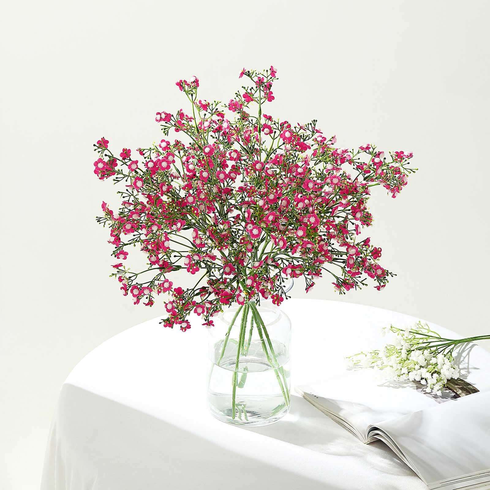 4 Stems 27 Fuchsia Artificial Silk Babys Breath Gypsophila Flowers