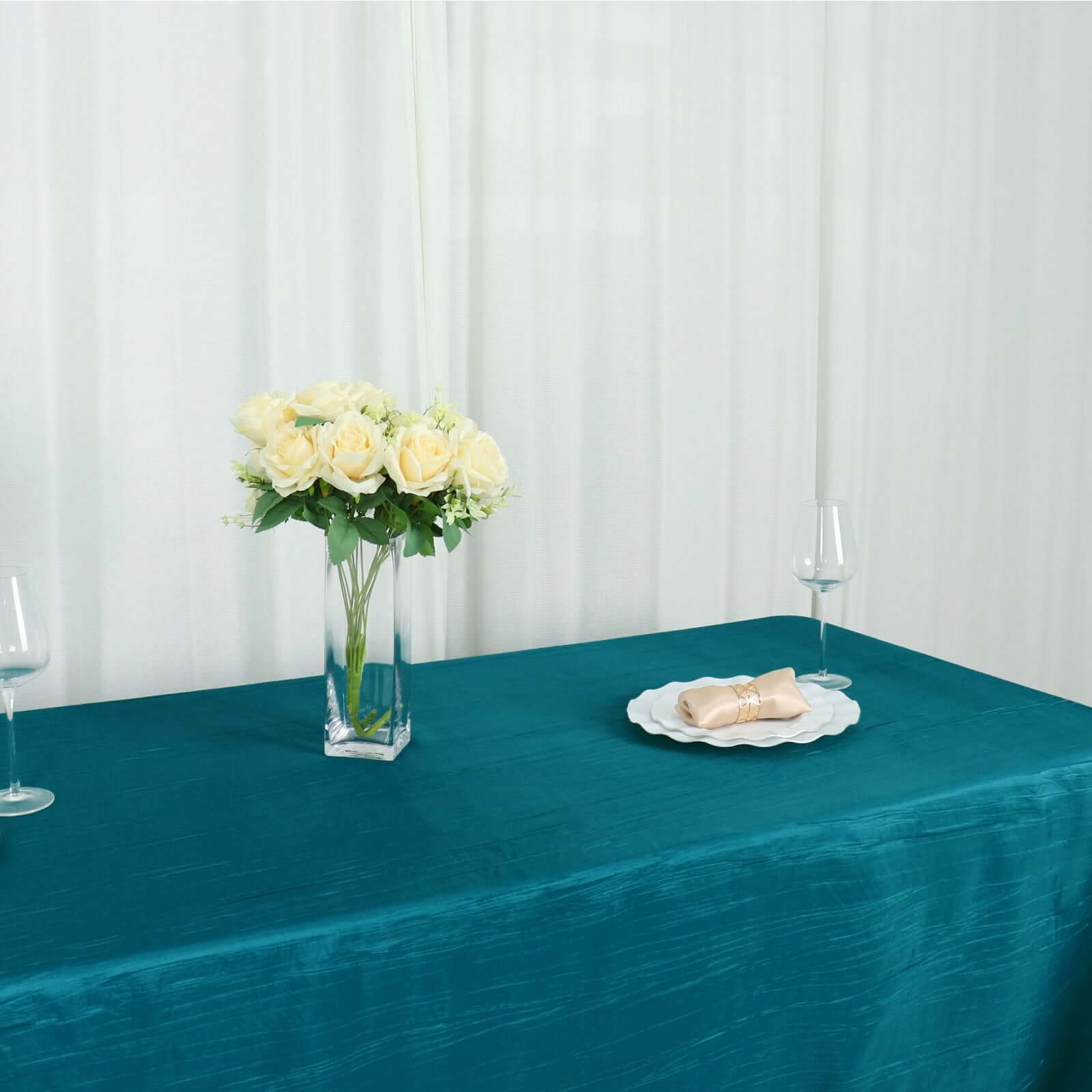 Taffeta 90x132 Rectangle Tablecloth Teal - Seamless Accordion Crinkle Table Cover