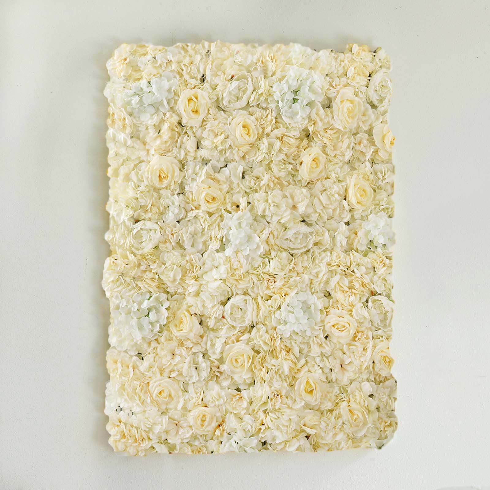 13 Sq ft. White Champagne UV Protected Assorted Flower Wall Mat Backdrop - 4 Artificial Panels