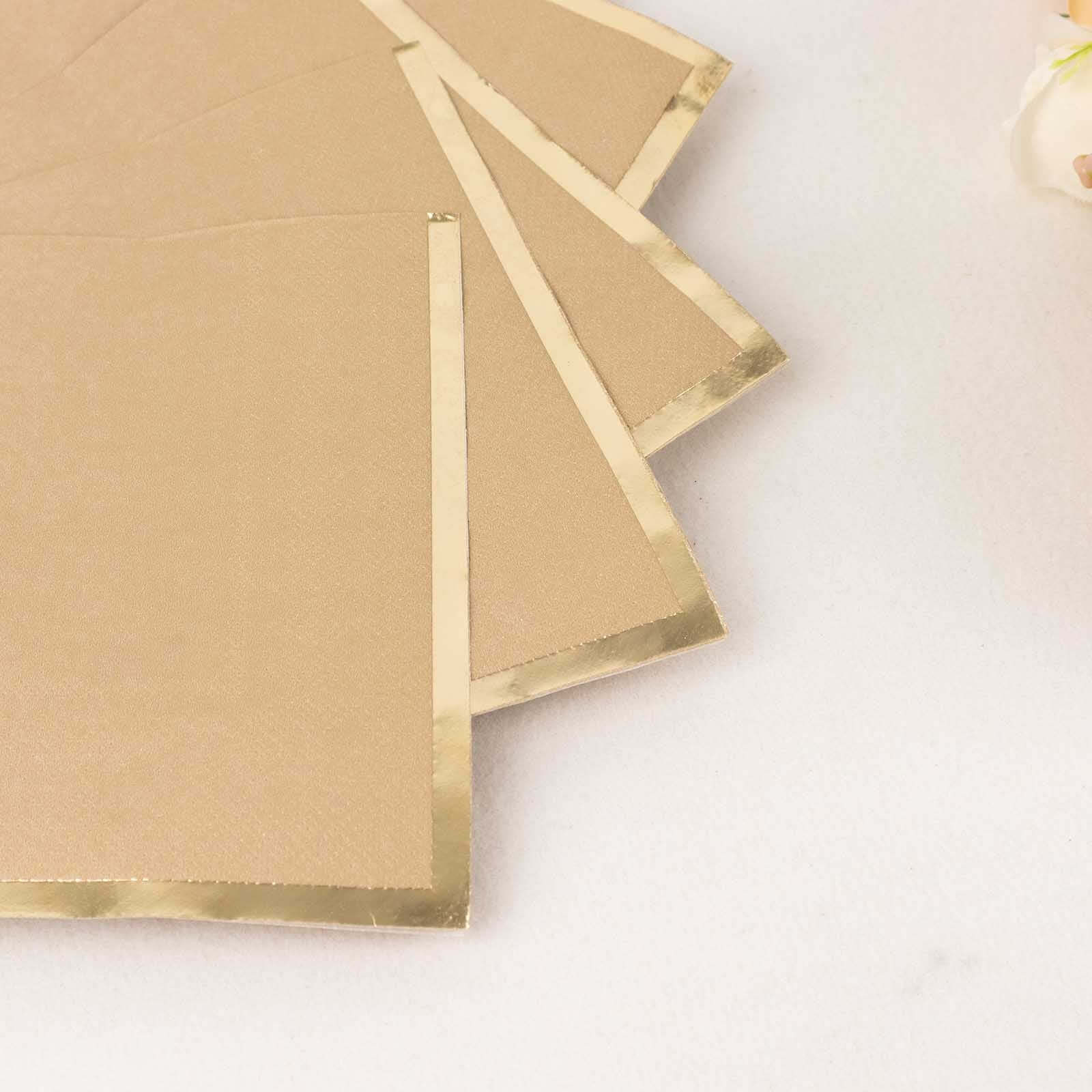 50-Pack Paper Beverage Napkins with Gold Foil Edge Natural - Disposable 2 Ply Cocktail Napkins for Events 6.5x6.5