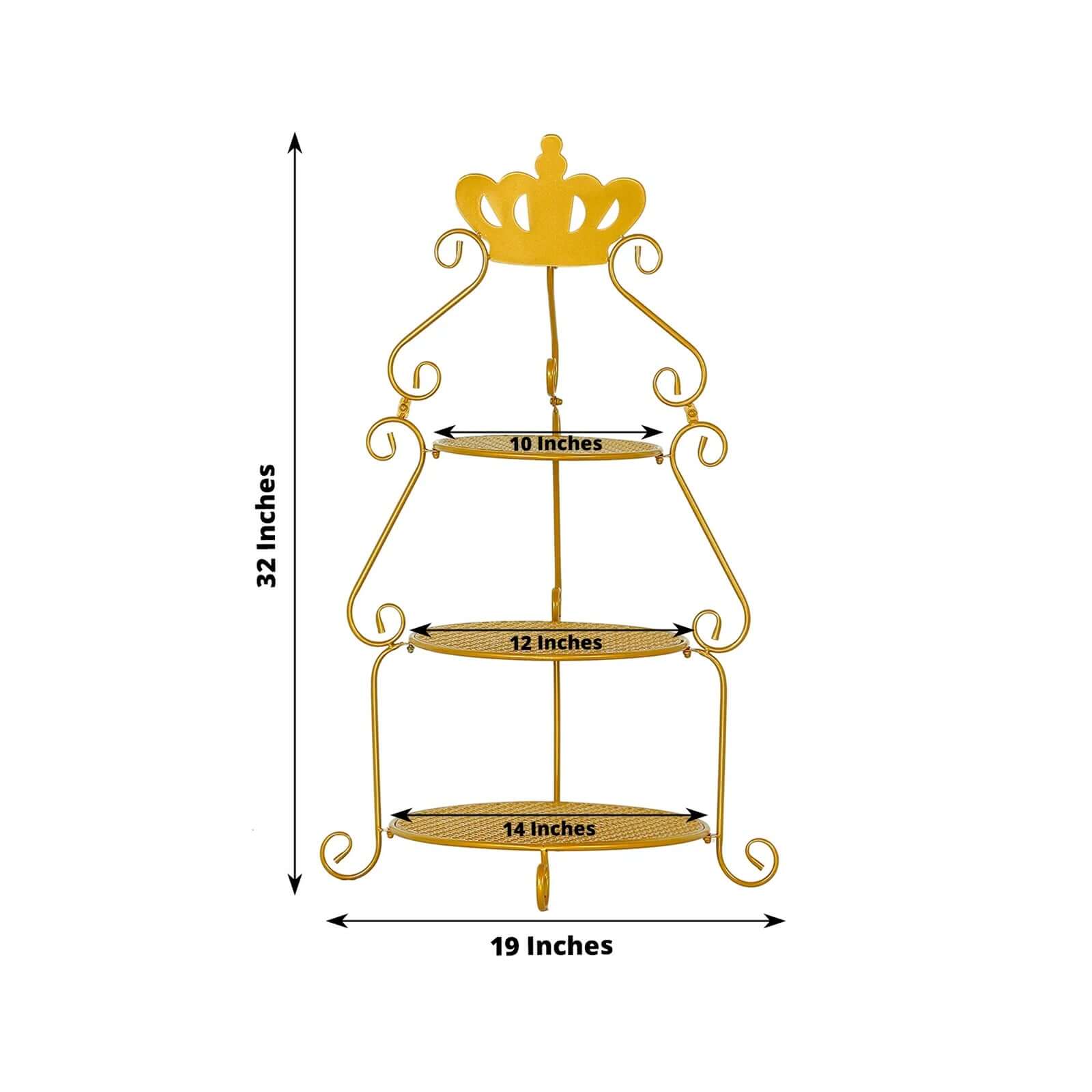 3 Tier Metal Round Cake Stand 32 Gold with Crown Top - Easy To Assemble Cupcake Holder Dessert Display Stand for Sophisticated Tea Parties Buffet Tables & Special Occasions