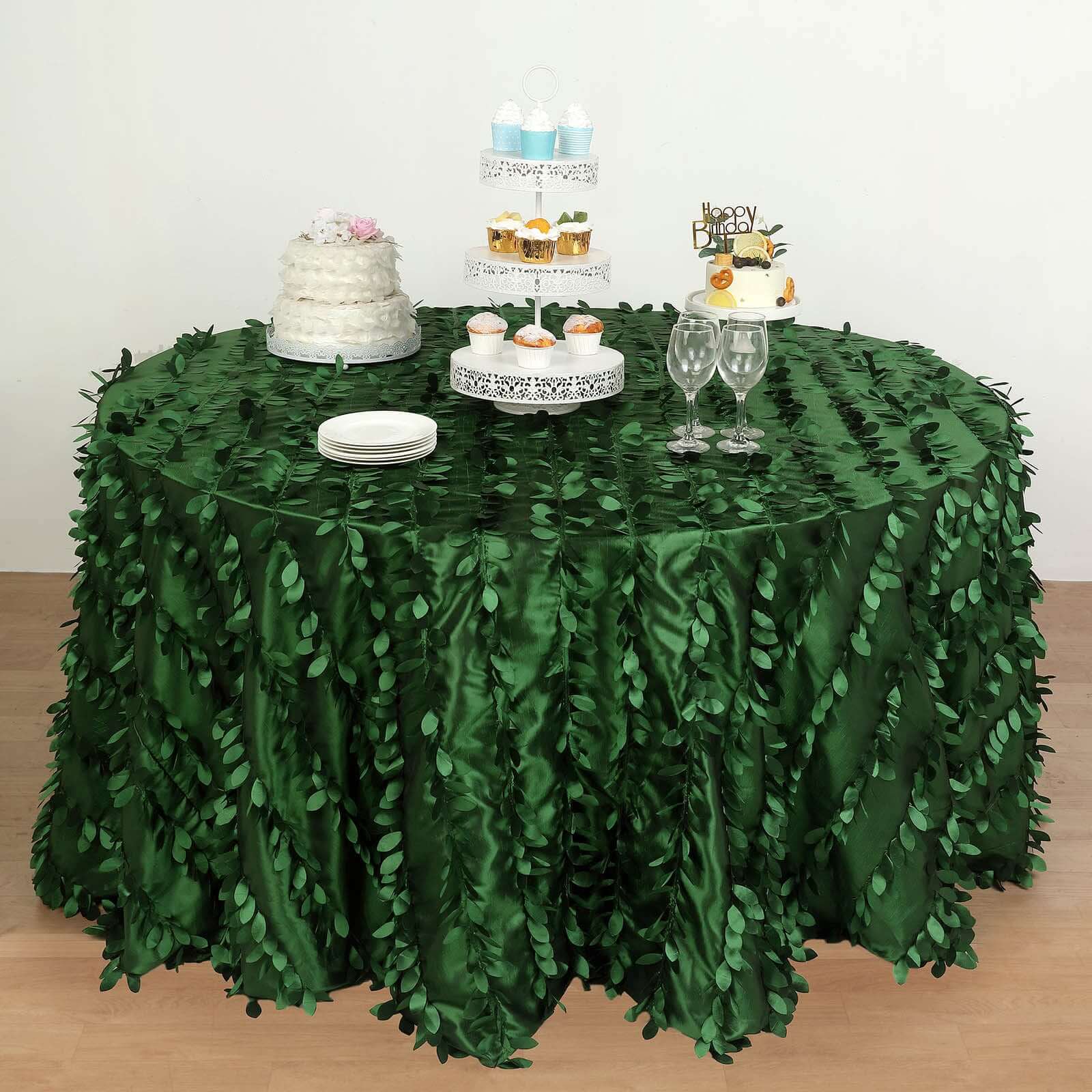 Taffeta 132 Round Tablecloth Green Leaf | 3D Leaf Petal Design Seamless Table Cover