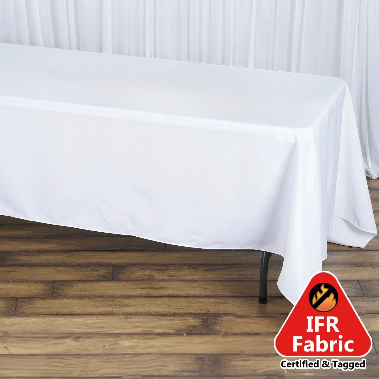 Fire Retardant Premium Polyester 72x120 Rectangular Tablecloth White - Stylish High-Performance Table Cover for Large Gatherings