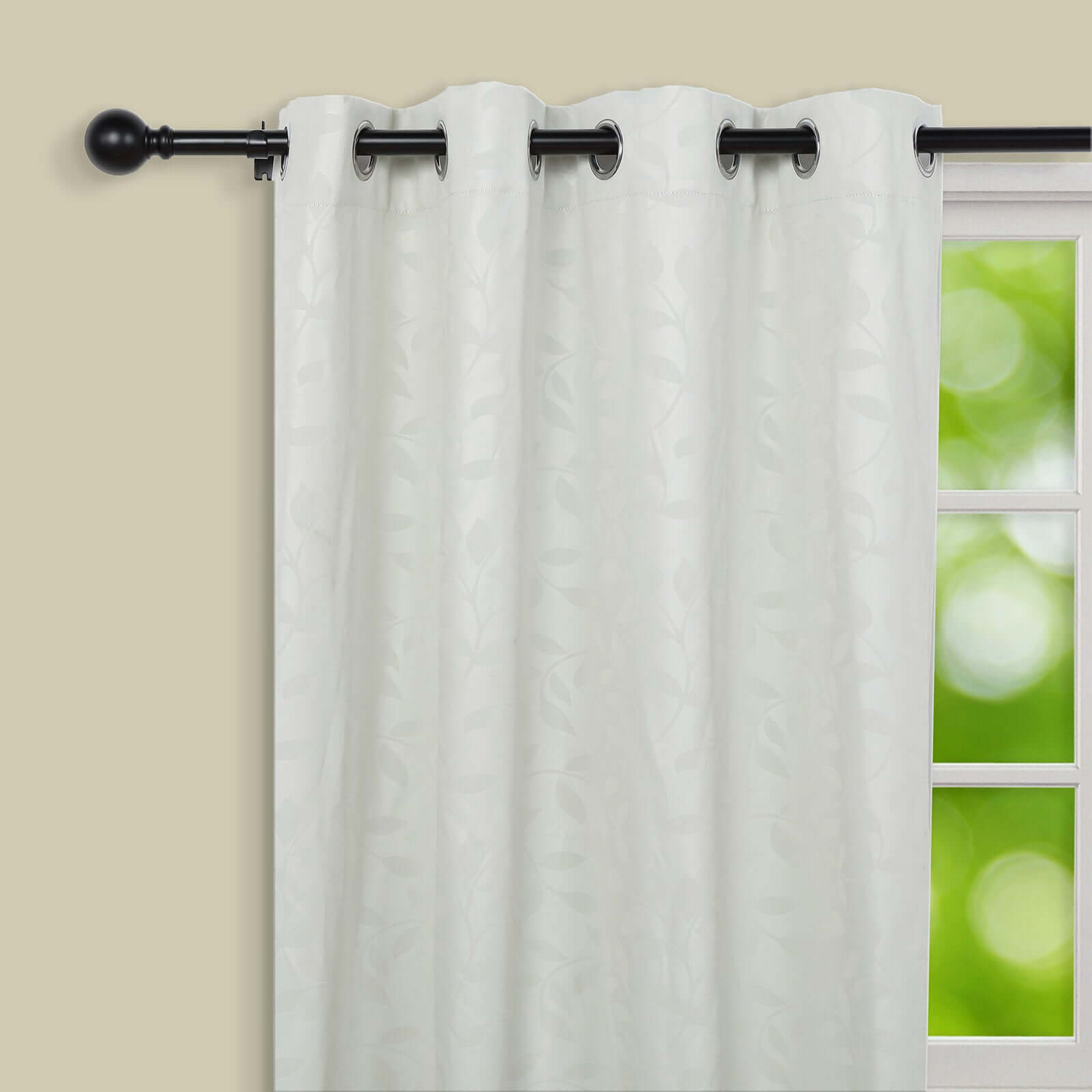 42-126 Adjustable Curtain Rod Sets, Black, Round Finials