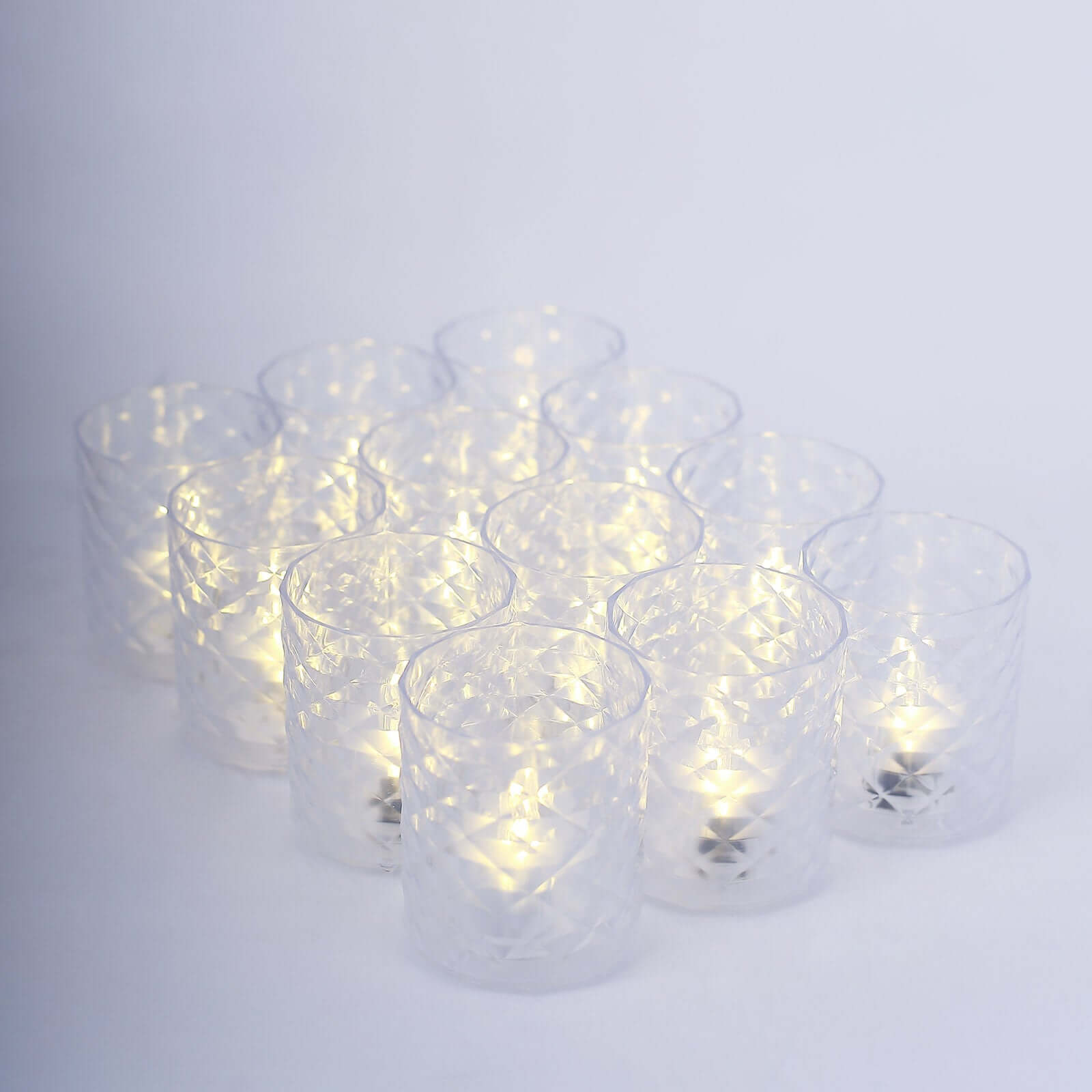 12-Pack LED Tealight Candle Holders Whiskey Glass Design Clear - Warm White Battery Operated Lights 3