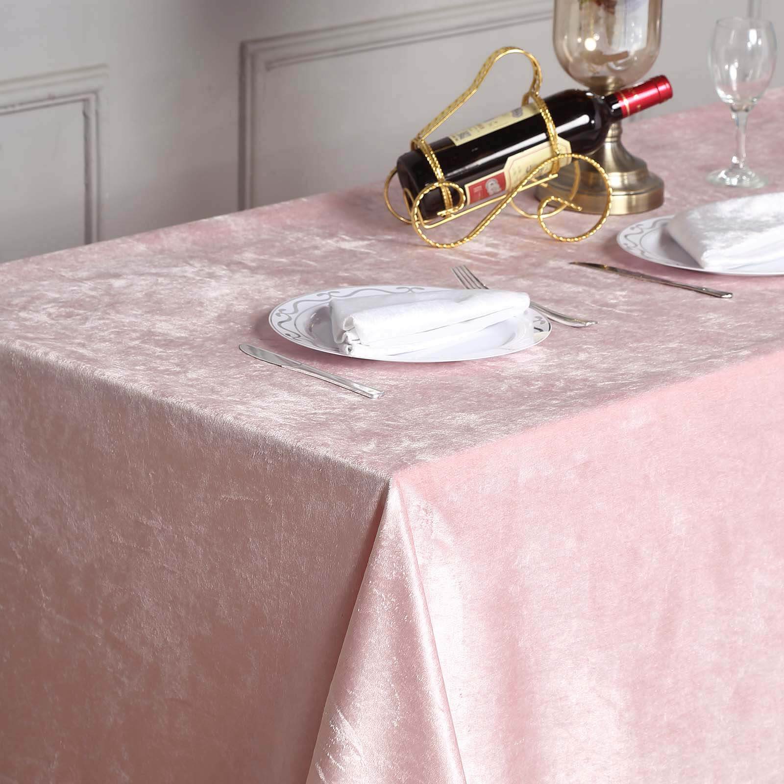 Premium Velvet 90x132 Rectangle Tablecloth Blush - Reusable Soft & Seamless Table Cover