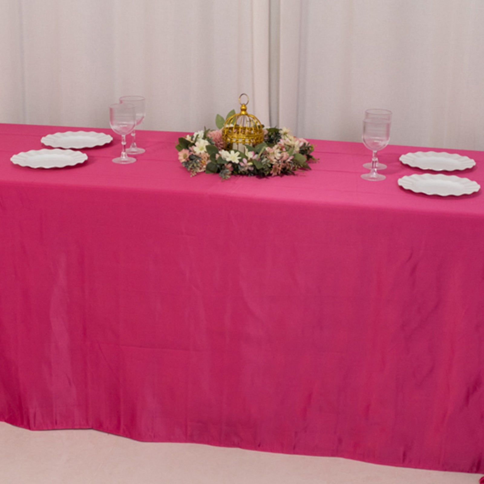 Lamour Satin 90x156 Rectangle Tablecloth Fuchsia - Luxurious, Soft Seamless Table Cover