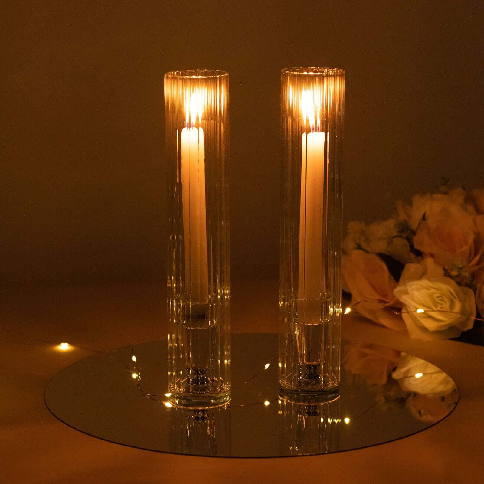 2-Pack Clear Ribbed Glass Hurricane Shades Open End Design - Stylish Candelabra Pillar Candle Holder Table Centerpiece 10