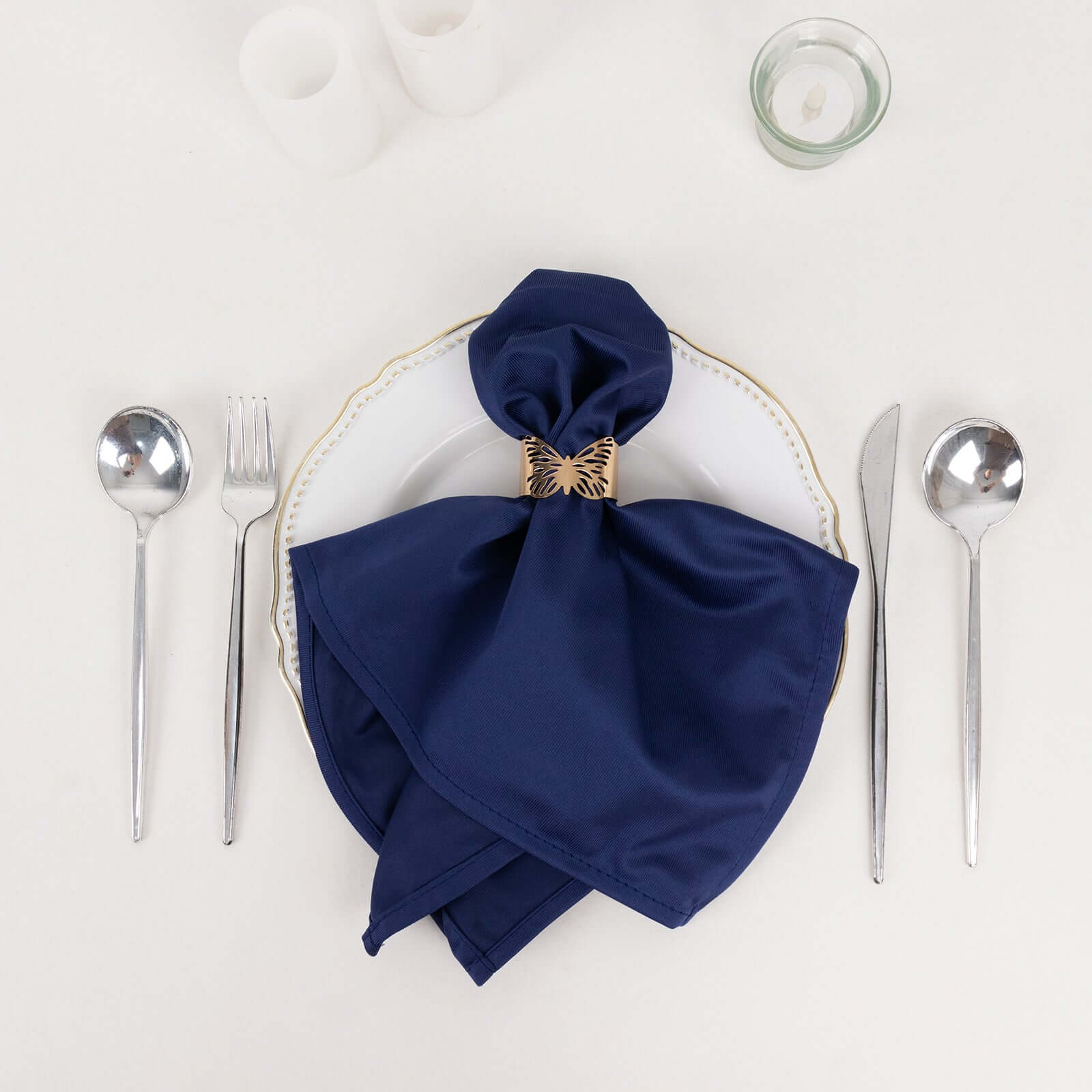 5 Pack Premium Scuba 20x20 Napkins Navy Blue - Durable & Reusable Dinner Napkins