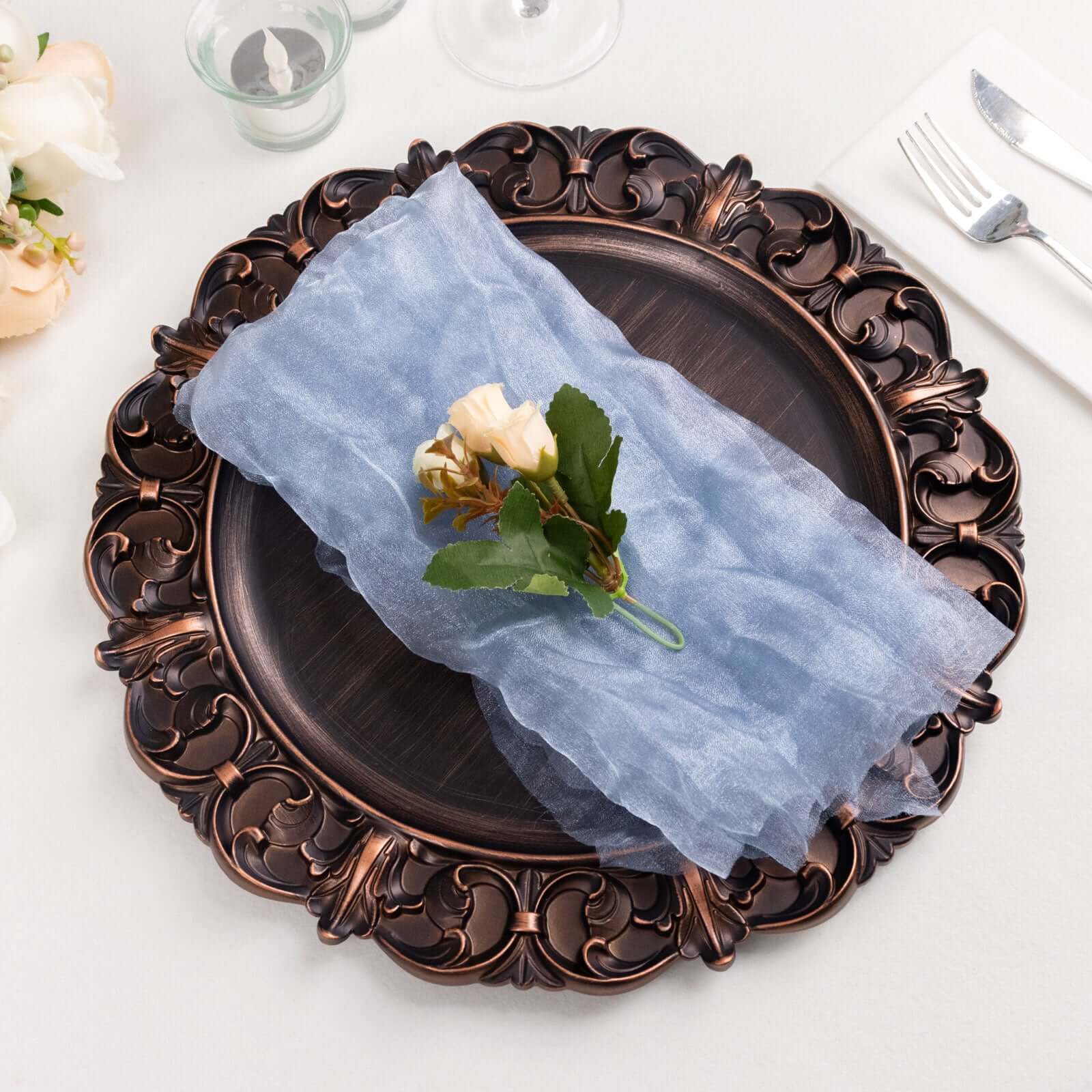 5 Pack Crinkled Organza 21x21 Napkins Dusty Blue - Rustic Style Dinner & Party Napkins