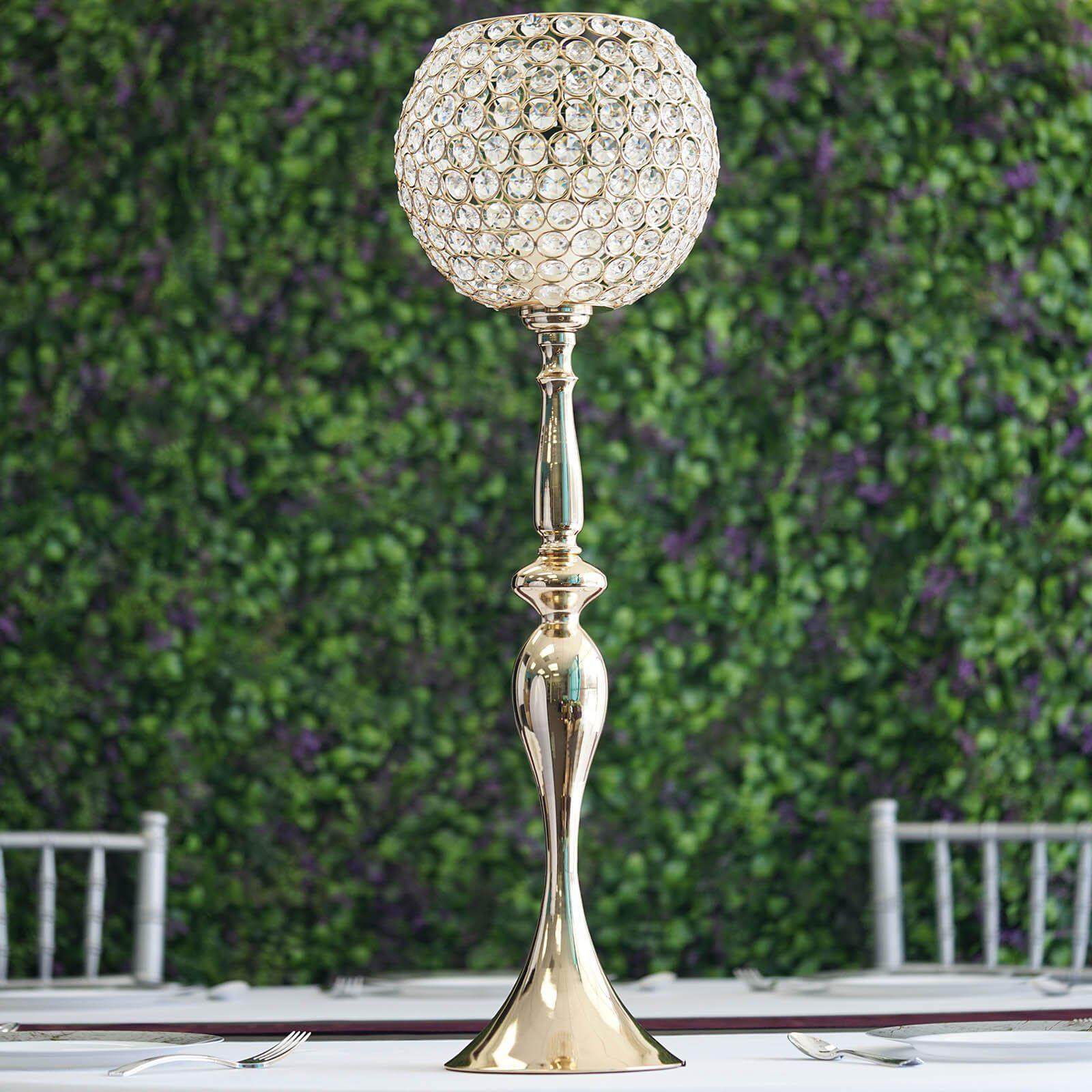 Acrylic Crystal Beaded Goblet Candle Holder Gold - Exquisite Flower Ball Centerpiece Stand for High-End Event Styling 30