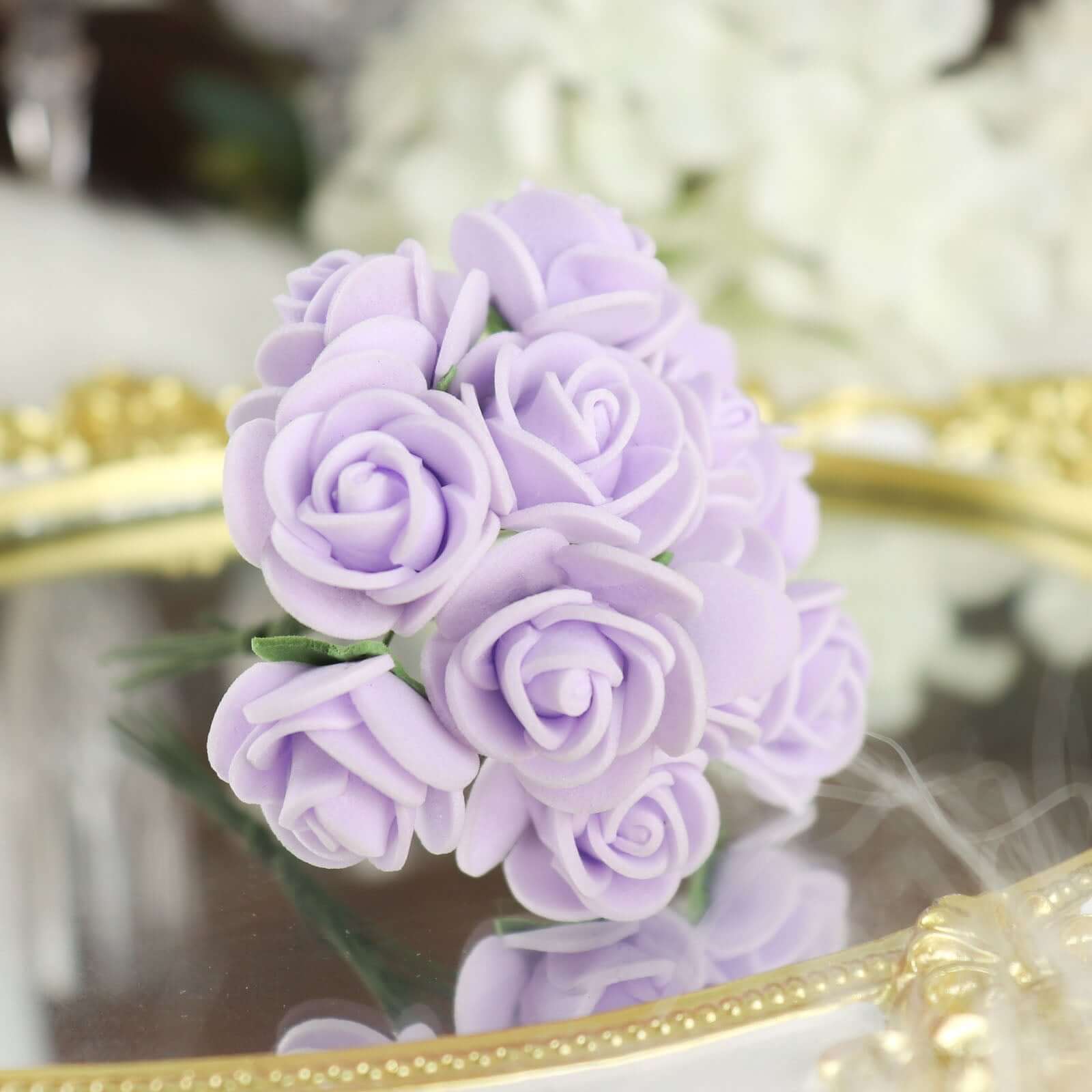 48 Roses 1 Lavender Lilac Real Touch Artificial DIY Foam Rose Flowers With Stem, Craft Rose Buds