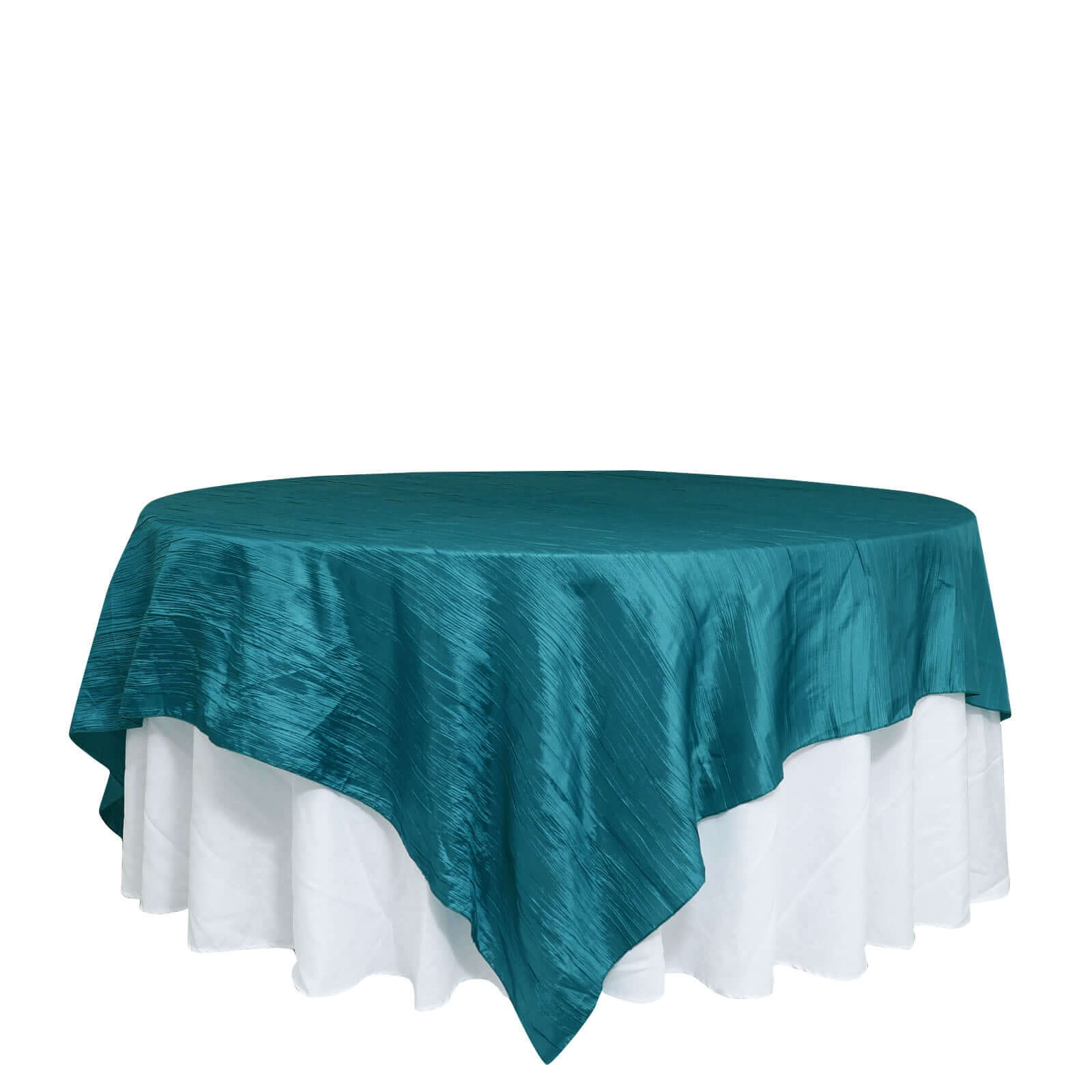 Taffeta 90x90 Table Overlay Square Tablecloth Peacock Teal - Accordion Crinkle Table Cover