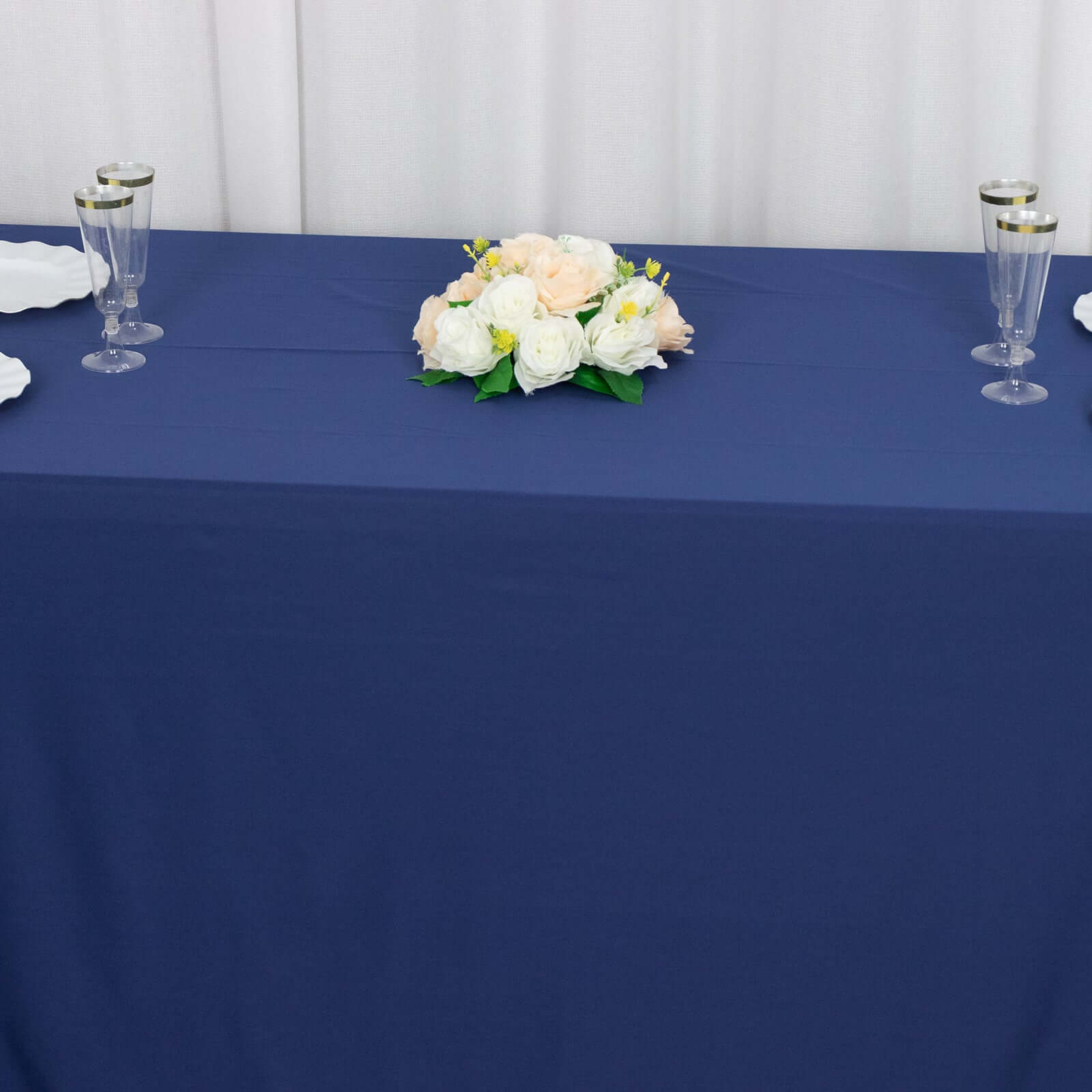 Premium Scuba Rectangular 90x156 Tablecloth Navy Blue - Wrinkle Free, Stain Resistant & Seamless Table Cover