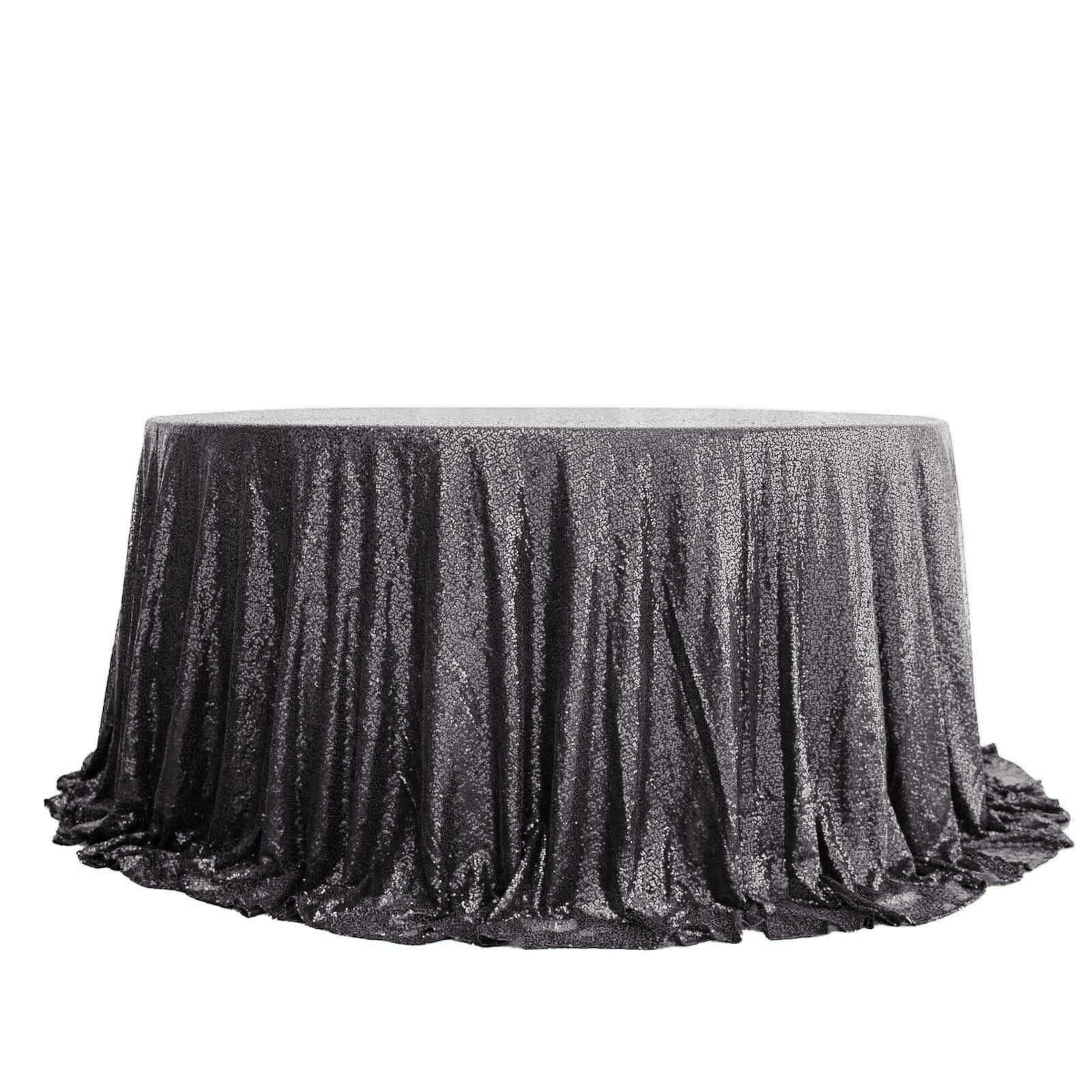 Sequin 132 Round Tablecloth Black - Seamless Dazzling Table Cover