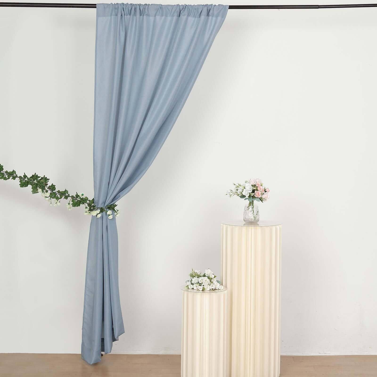 2 Pack Dusty Blue Polyester Event Curtain Drapes, 10ftx8ft Backdrop Event Panels With Rod Pockets 130 GSM