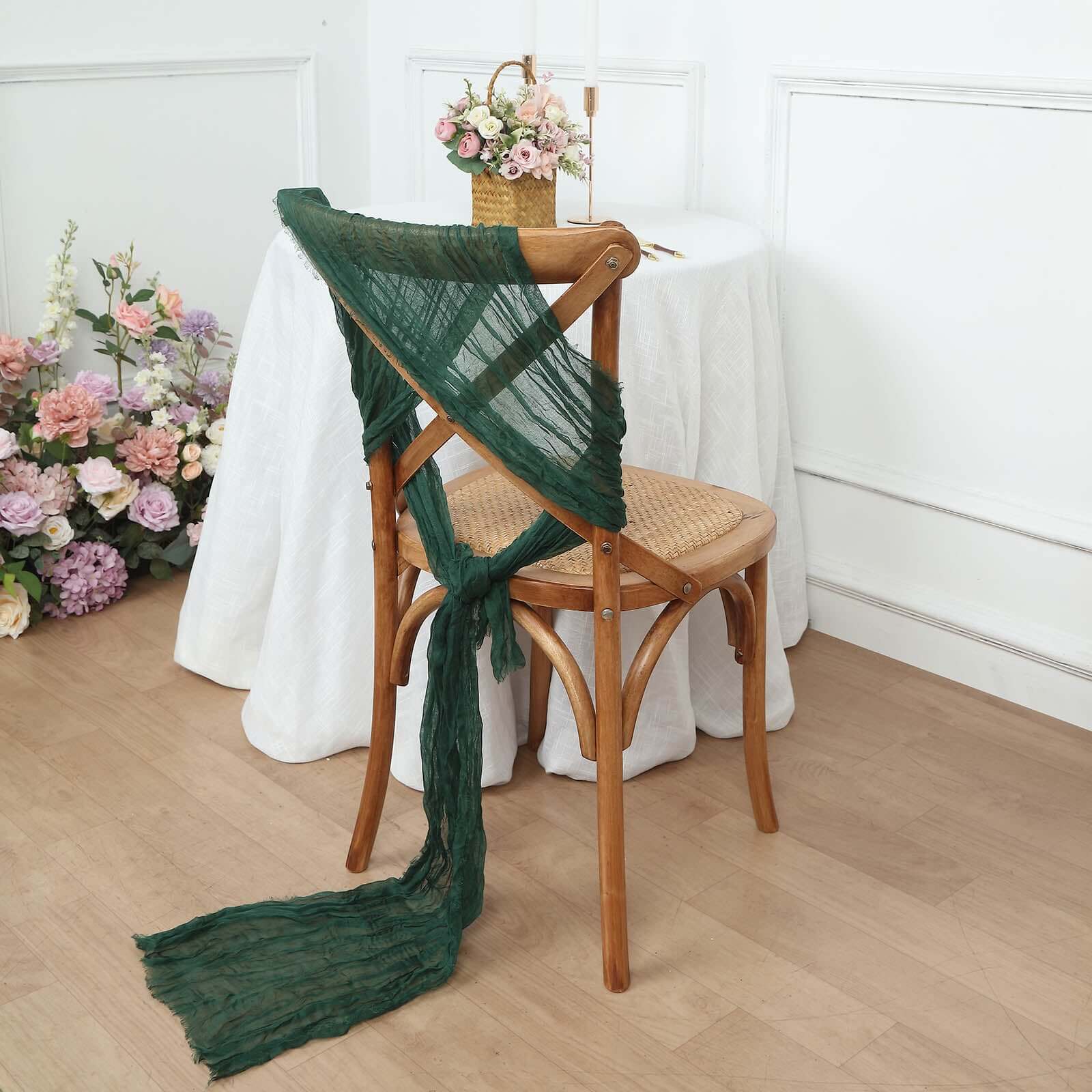 5 Pack Cheesecloth Gauze 16x88 Chair Sashes Hunter Emerald Green - Boho Chair Decorations