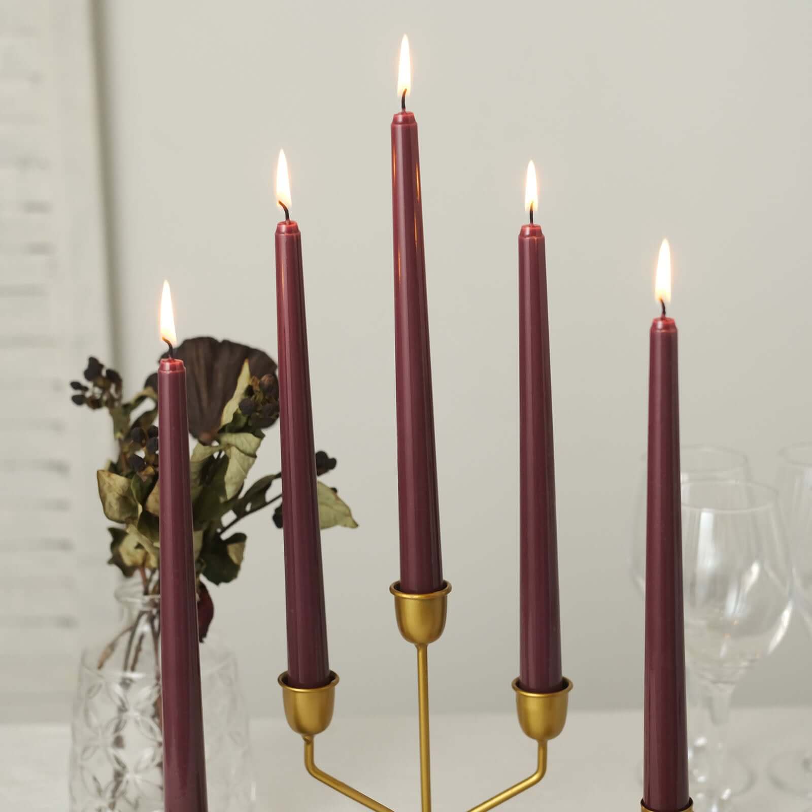 12-Pack Taper Candles Premium Wax Design Burgundy - Unscented Candles for Upscale Settings 10