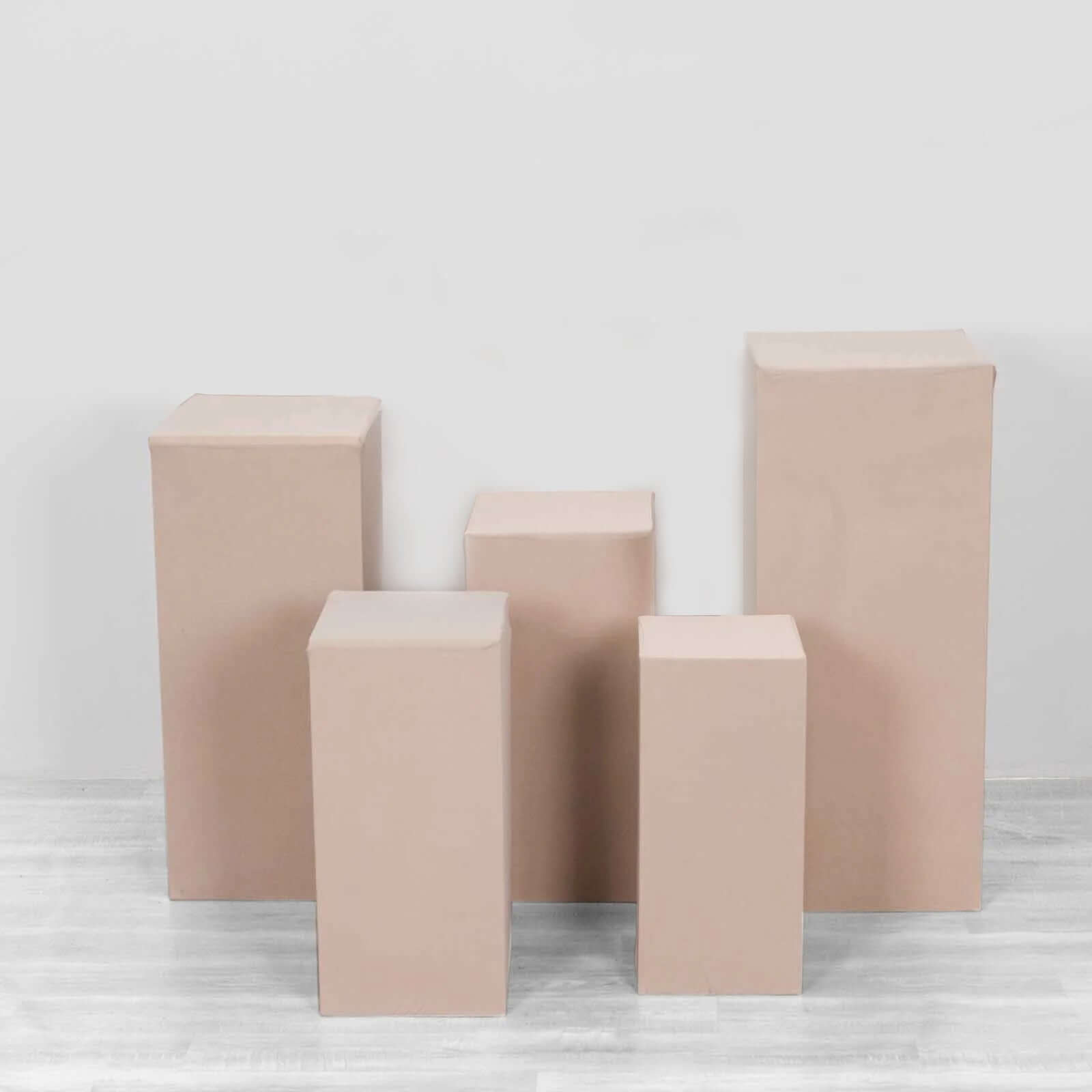 Set of 5 Nude Spandex Rectangle Pedestal Stand Covers, Stretchable Pillar Prop Covers - 160 GSM