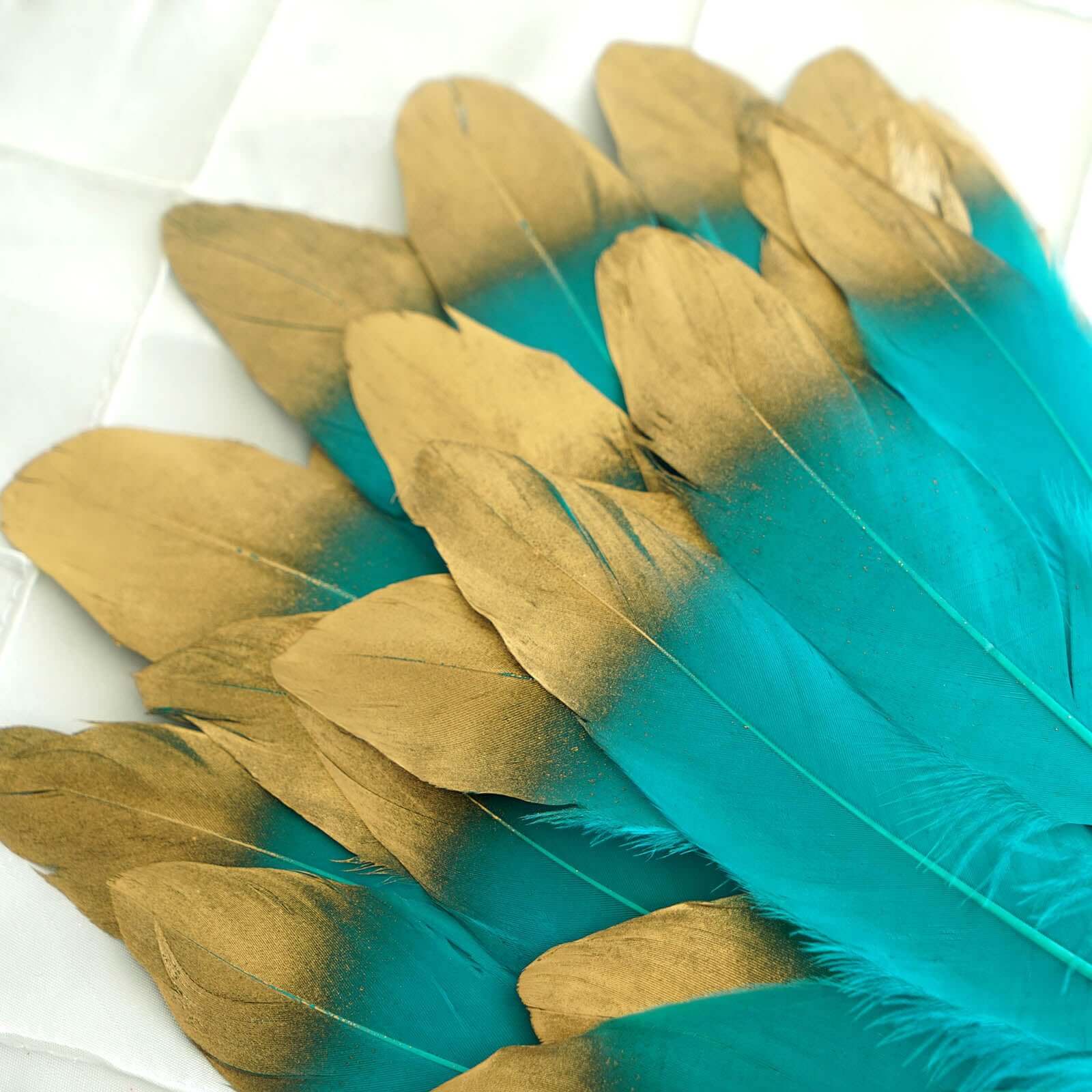 30 Pack Metallic Gold Dipped Turquoise Real Goose Feathers, Craft Feathers For Party Decoration