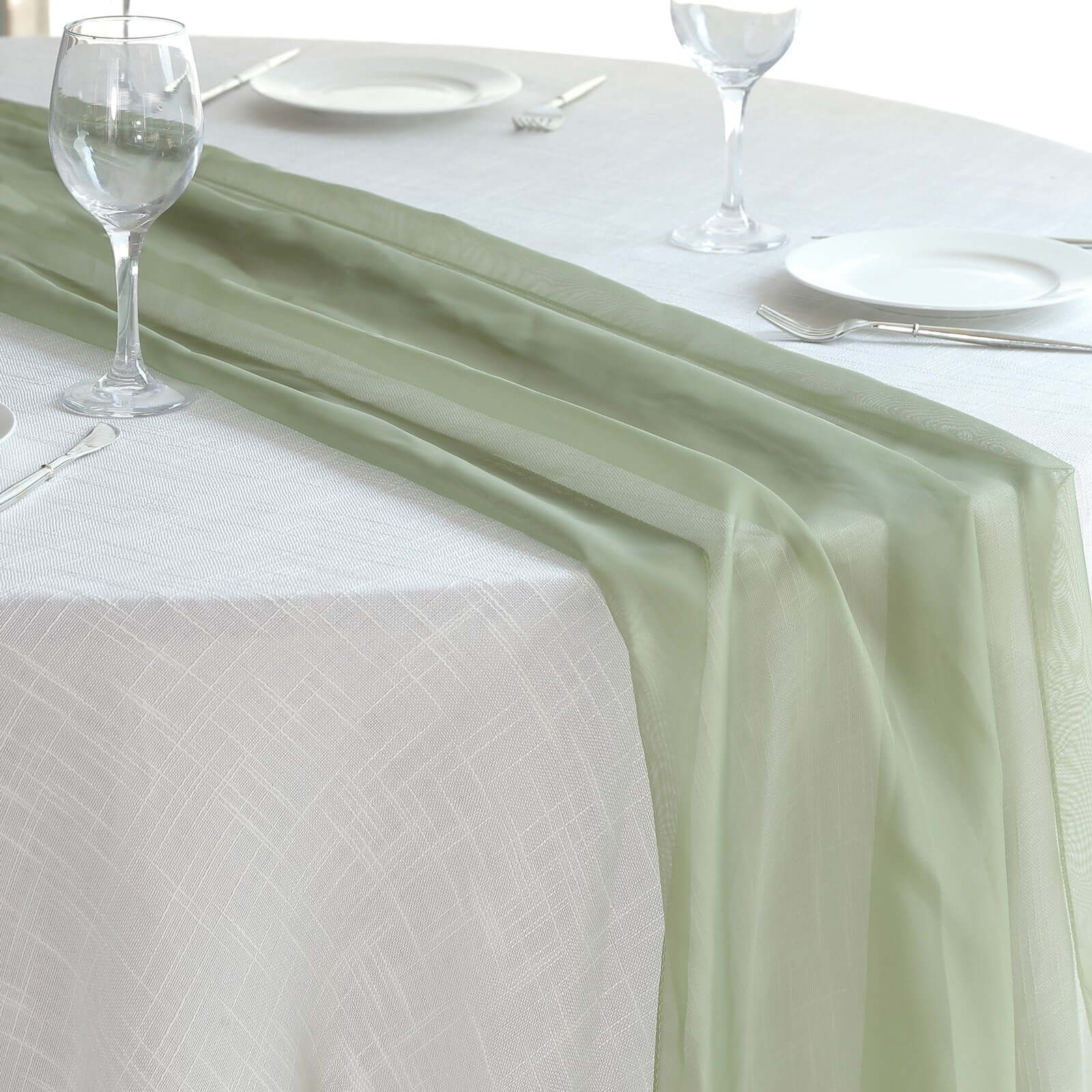 Premium Chiffon 6ft Table Runner Dusty Sage Green - Flowy & Lightweight Table Decor