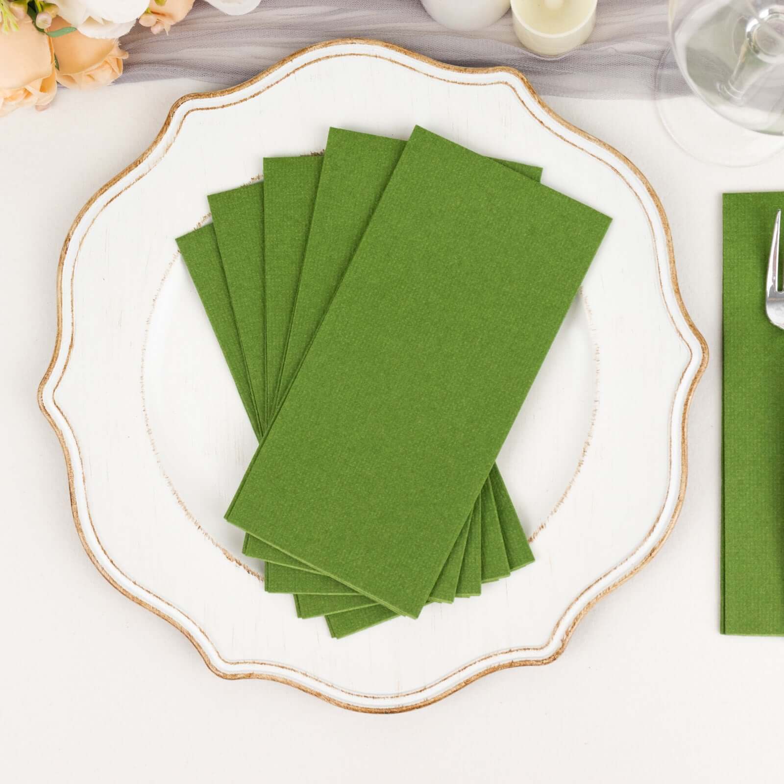 20-Pack Paper Linen-Like Napkins Olive Green - Disposable Hygienic Airlaid Guest Towels 8.5x4