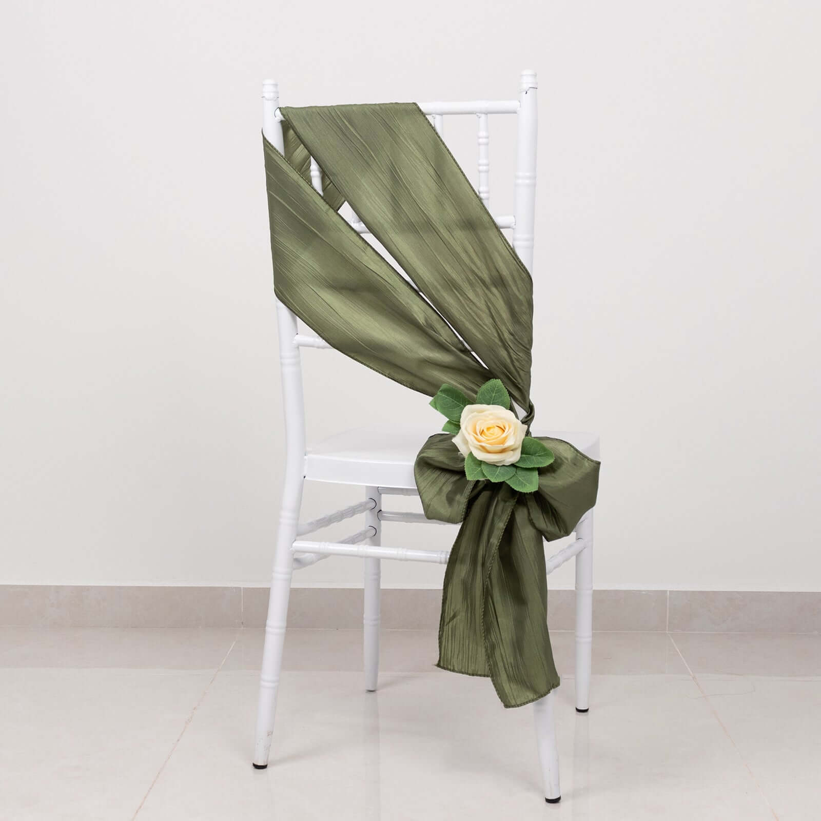 5 Pack Taffeta 6x106 Chair Sashes Dusty Sage Green Accordion Crinkle Texture - Stylish Decor for Weddings & Gatherings