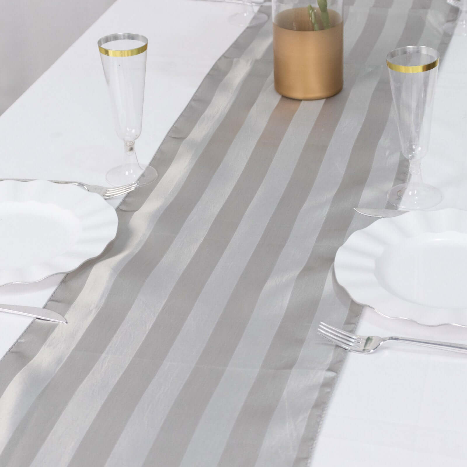 Satin 12x108 Table Runner Silver Stripe - Stripe Table Decor