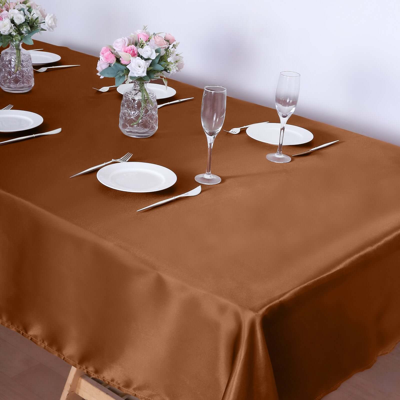 Satin Rectangular 60x102 Tablecloth Cinnamon Brown - Smooth and Lustrous Table Cover