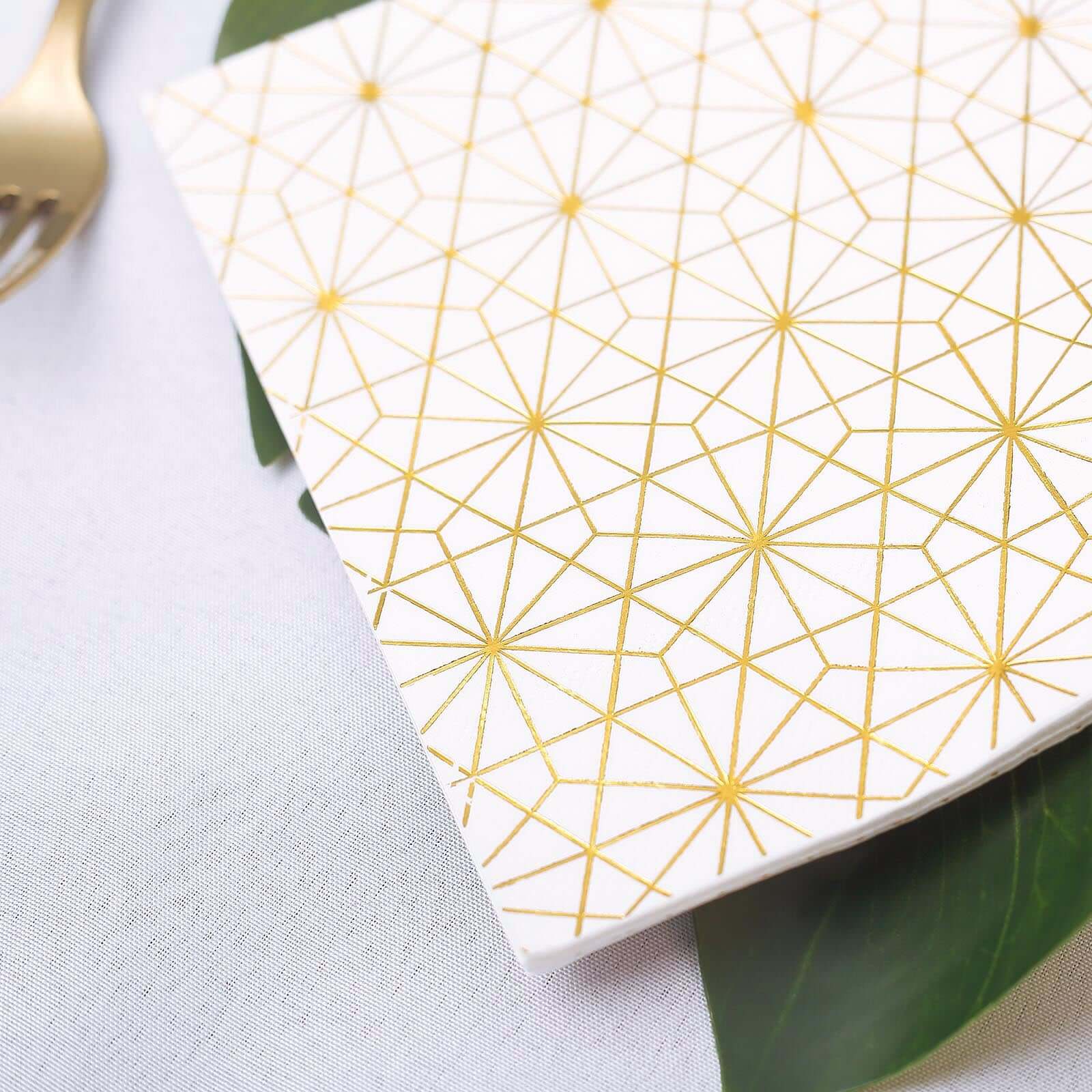 20-Pack Paper Dinner Napkins with Geometric Design Metallic Gold - Disposable 3 Ply Cocktail Napkins for Weddings