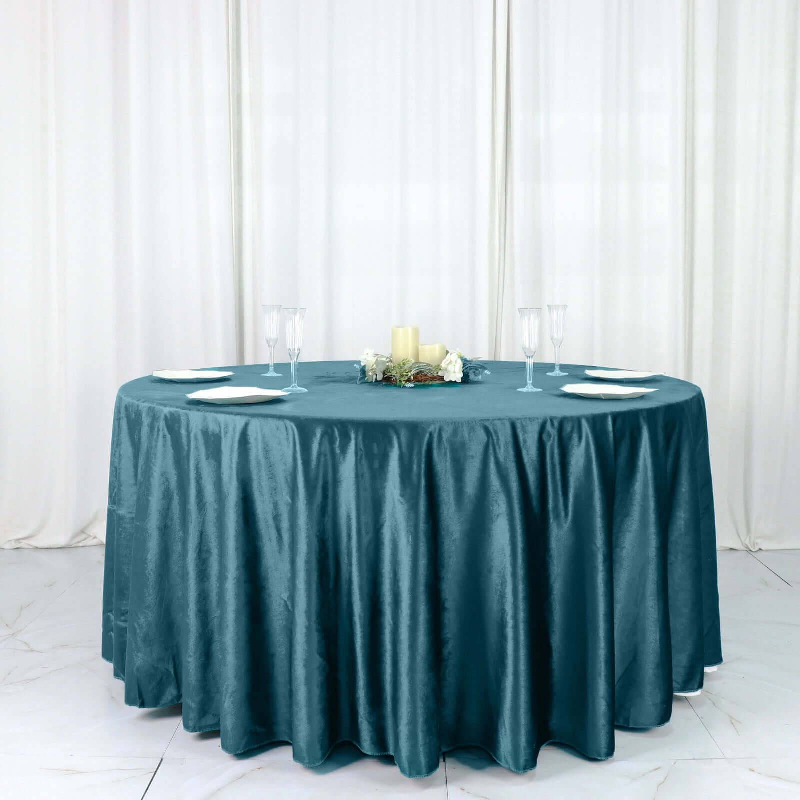 Premium Velvet 120 Round Tablecloth Peacock Teal - Reusable Soft & Seamless Table Cover