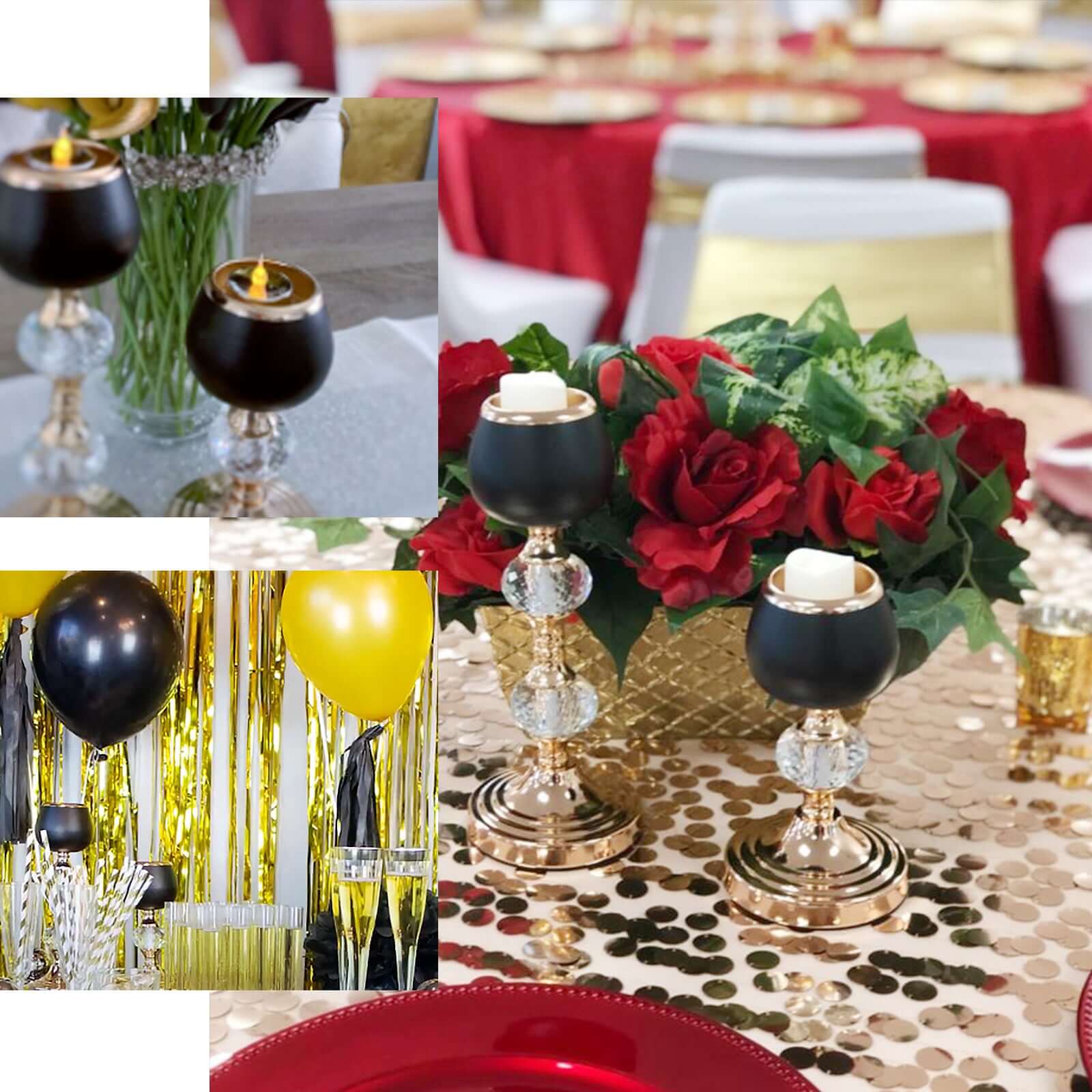 Set of 2 Metal Crystal Lamp Candle Holders Gold/Black - Sophisticated Votive Tealight Stands 7, 11