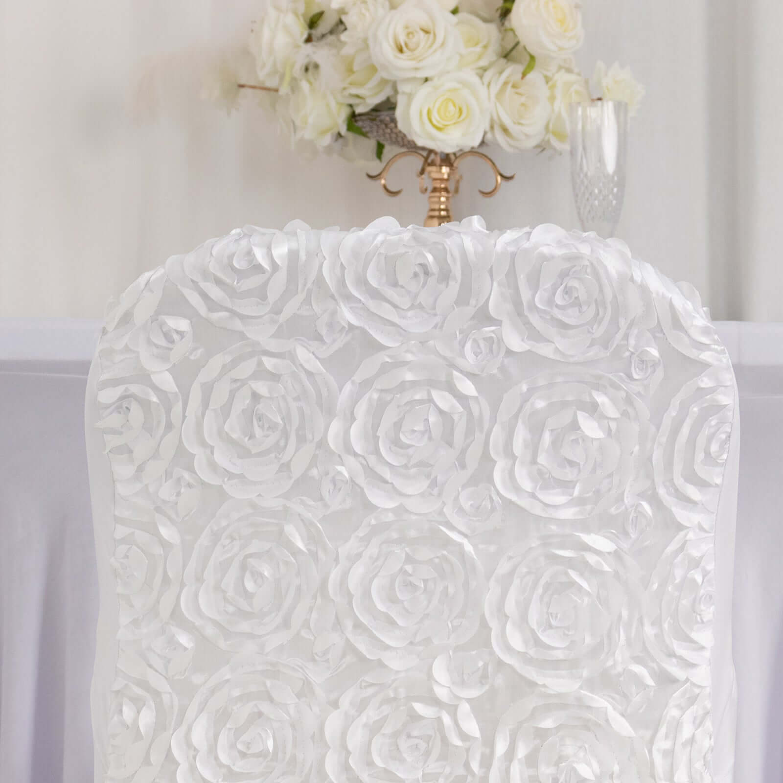 Spandex Chair Cover White for Folding Chairs - Durable Stretch Fitted Slipcover with Satin Rosette Design for Classy Events