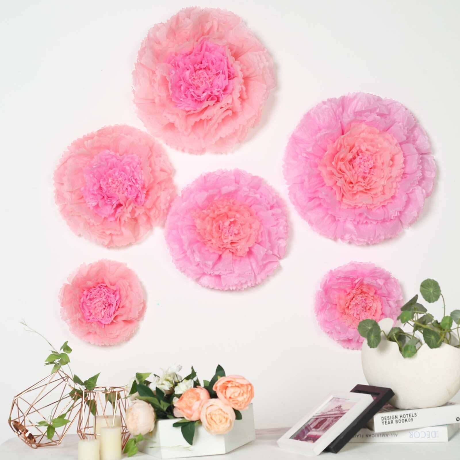 Set of 6 Blush Pink Giant Carnation 3D Paper Flowers Wall Decor - 12,16,20