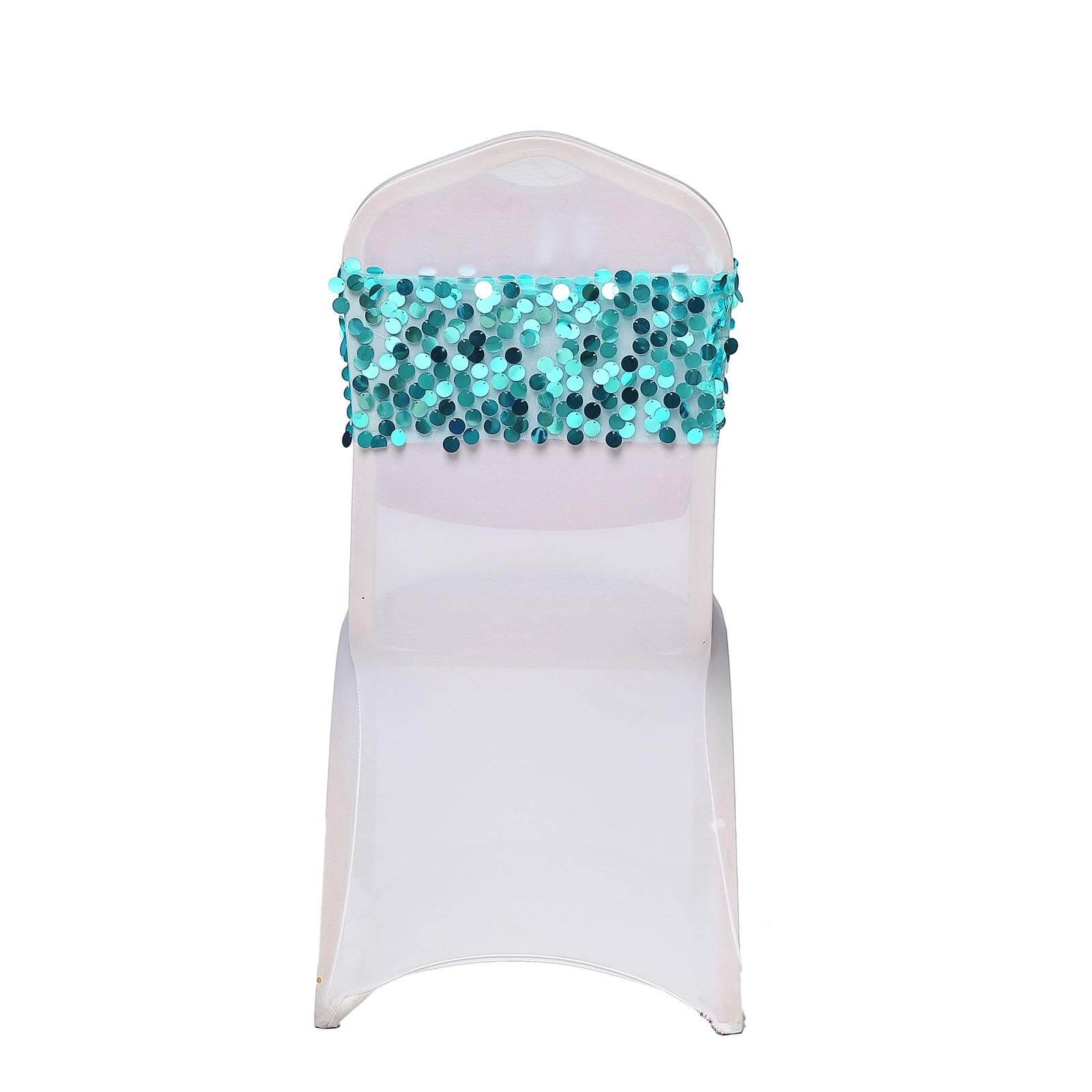 5 Pack Big Payette Sequin 13x10 Chair Sash Bands Turquoise - Stylish Glittering Decor for Weddings & Gatherings