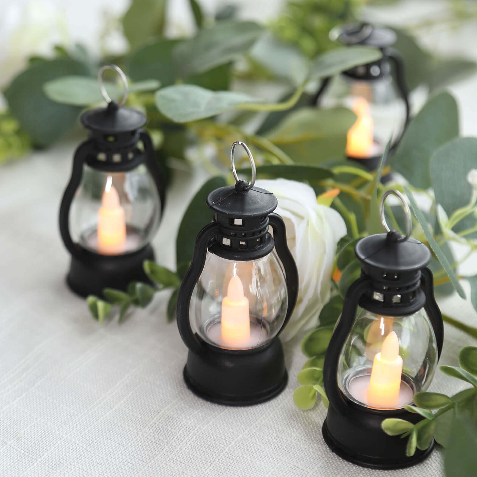 12-Pack LED Flickering Decorative Lights Vintage Black - Battery Operated Mini Hanging Lanterns 3.5