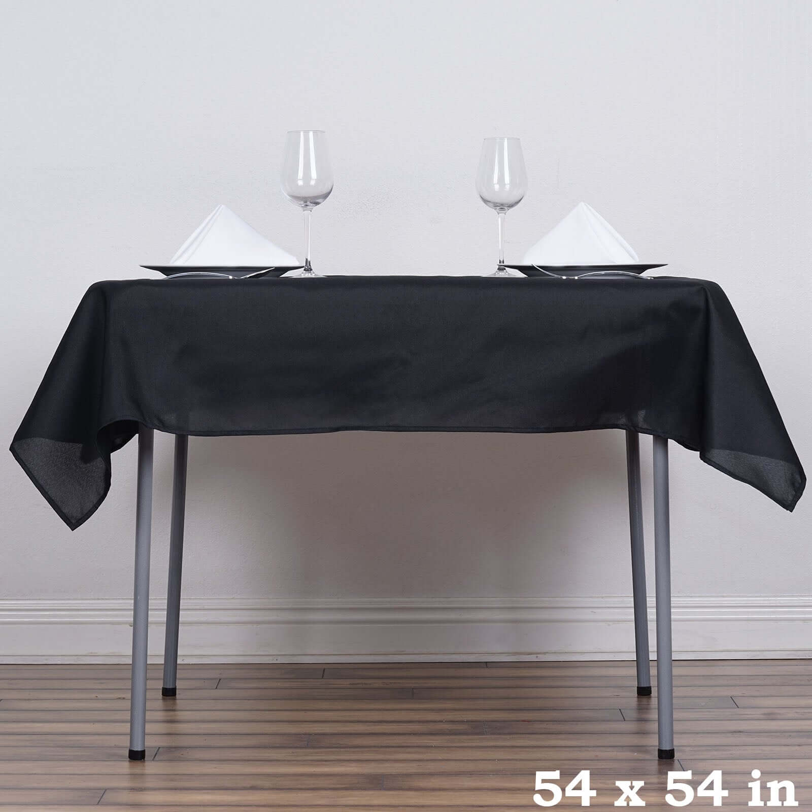 Polyester 54x54 Table Overlay Square Tablecloth Black - Wrinkle-Resistant & Durable Table Cover for Events