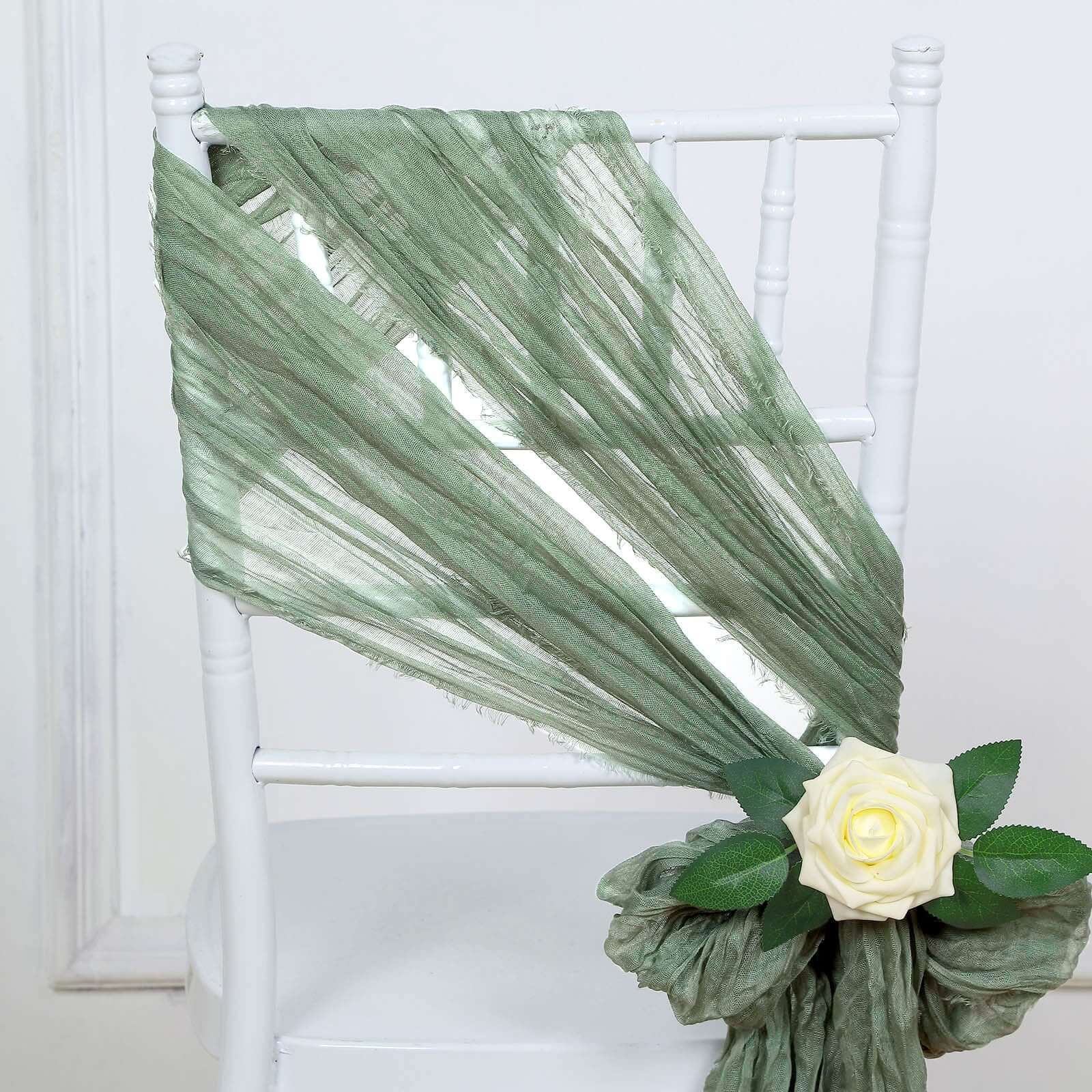 5 Pack Cheesecloth Gauze 16x88 Chair Sashes Dusty Sage Green - Boho Chair Decorations