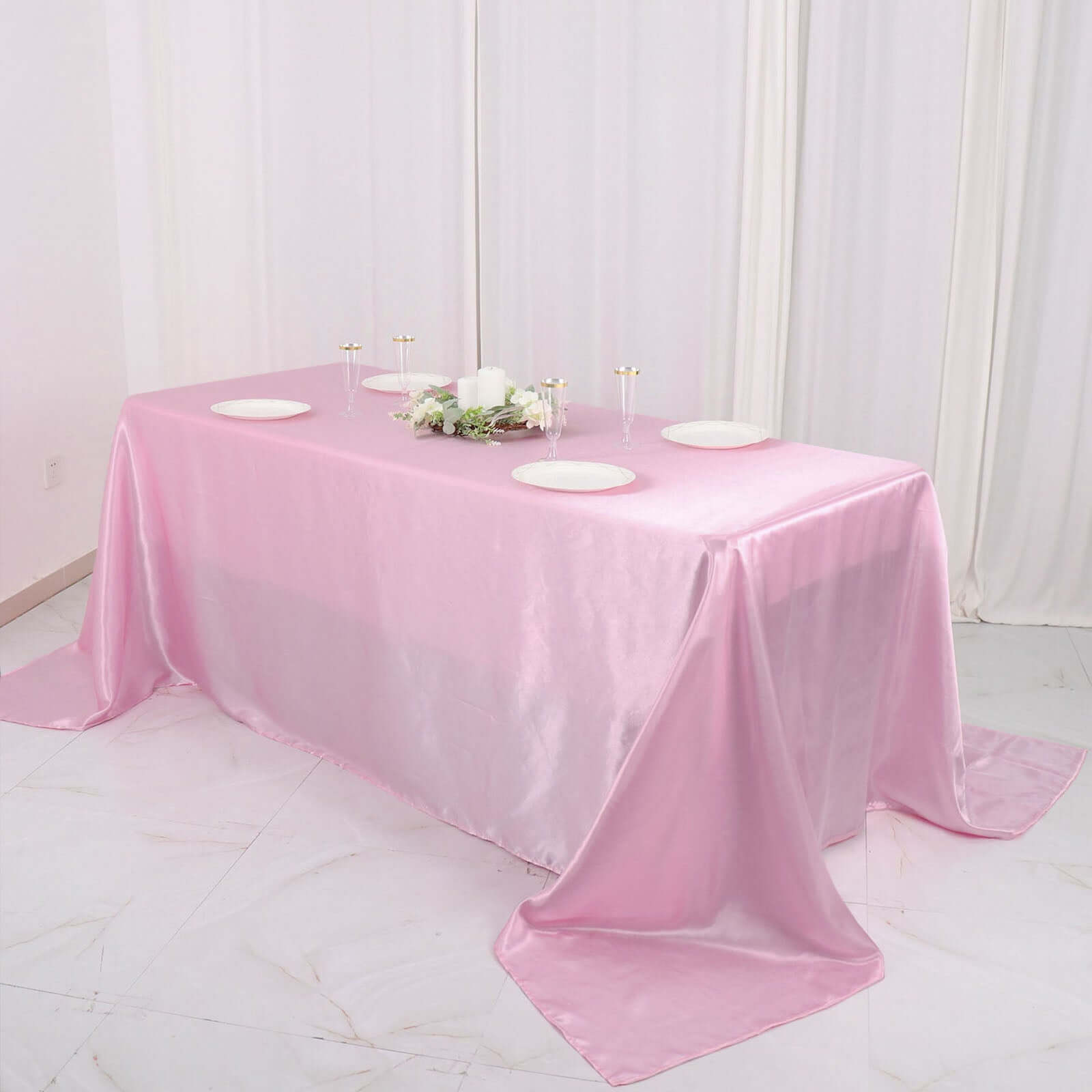 Satin Rectangular 90x132 Tablecloth Pink Satin - Seamless Table Cover