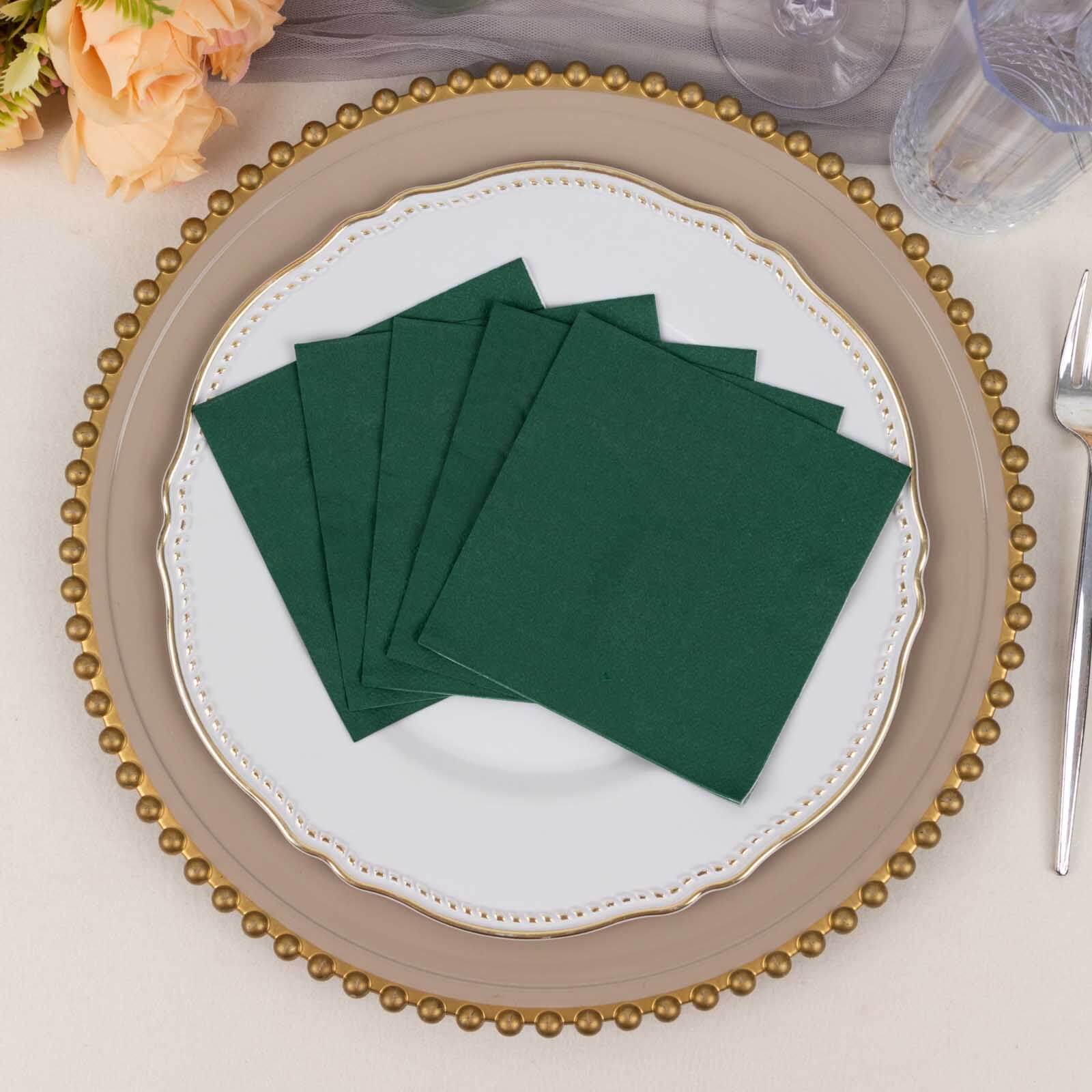 50-Pack Paper Beverage Napkins Hunter Emerald Green - 2 Ply Disposable Soft 18GSM Cocktail Napkins 5x5