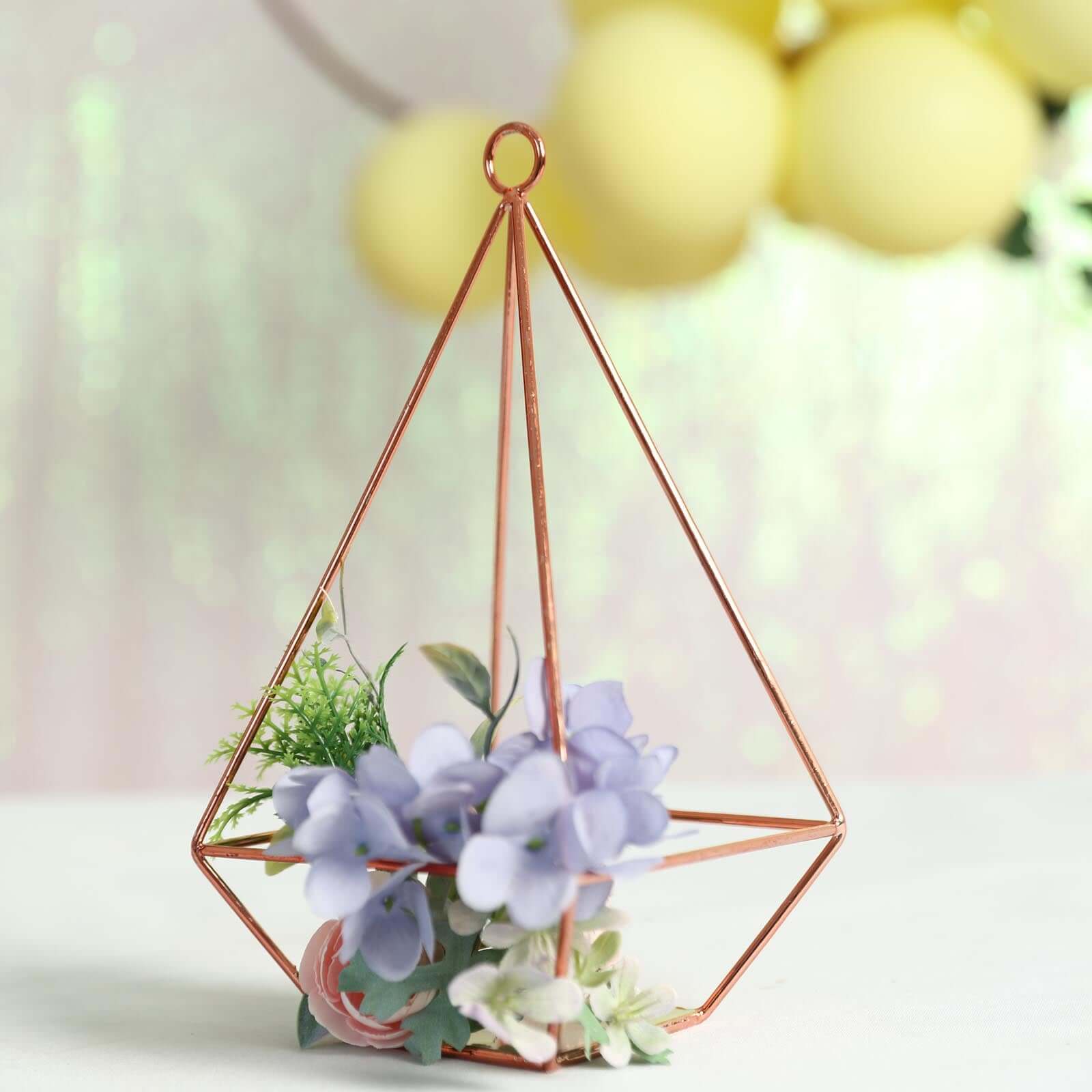 2-Pack Tealight Candle Holders Rose Gold Metal Pyramid Geometric Open Frame - Flower Stand 9