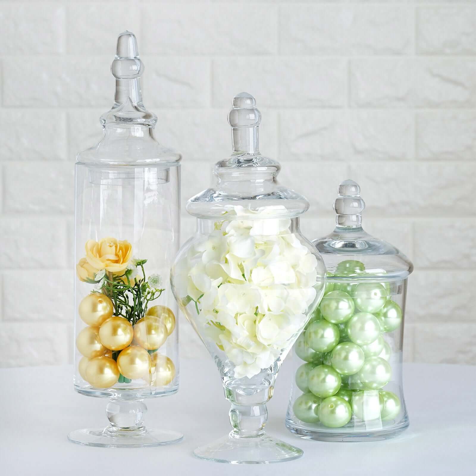 Set of 3 Glass Candy Jars Modern Apothecary Design Clear with Snap-On Lids - Stylish Party Favor Containers 9/13/14