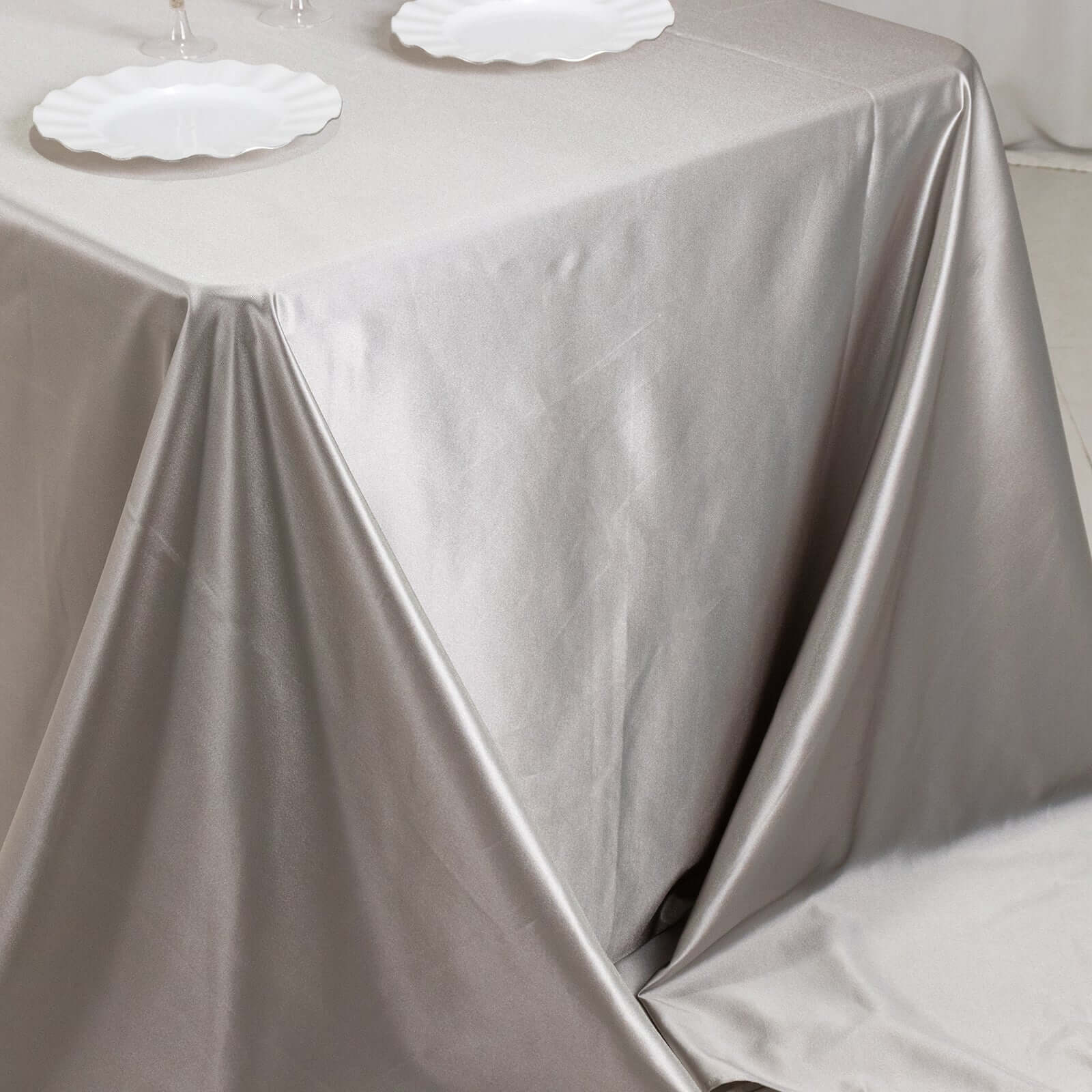 Premium Scuba Rectangular 90x156 Tablecloth Shimmering Silver - Wrinkle Free & Stain Resistant Seamless Table Cover